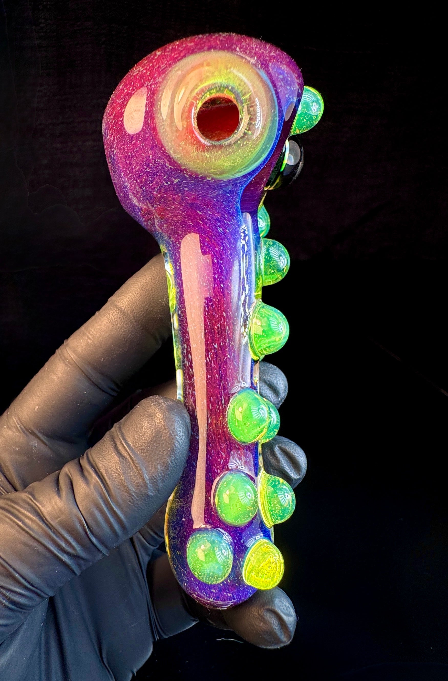 Magenta glass pipe with slyme dots and an opal.
