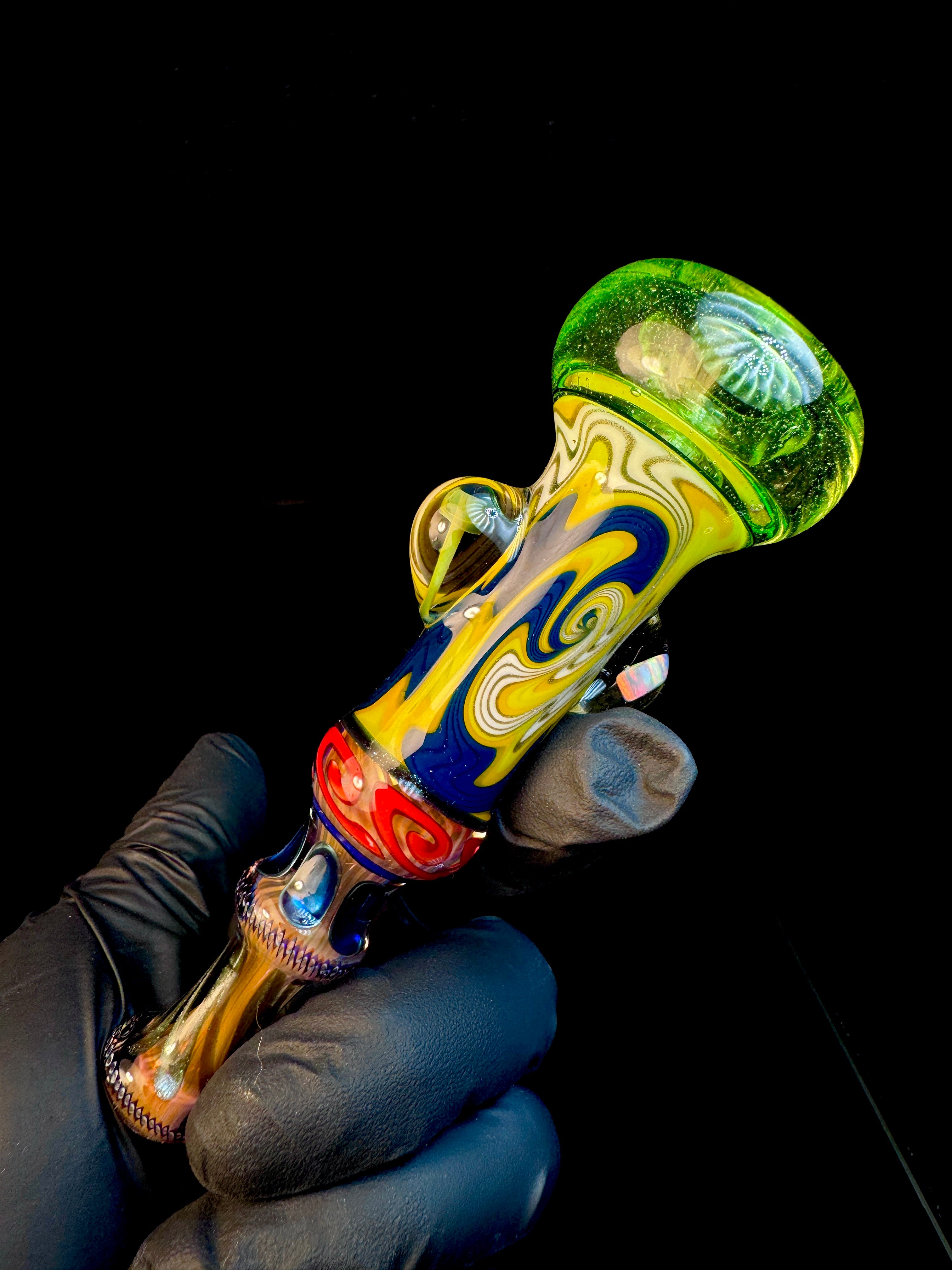 Gold fumed wigwag opal chillum
