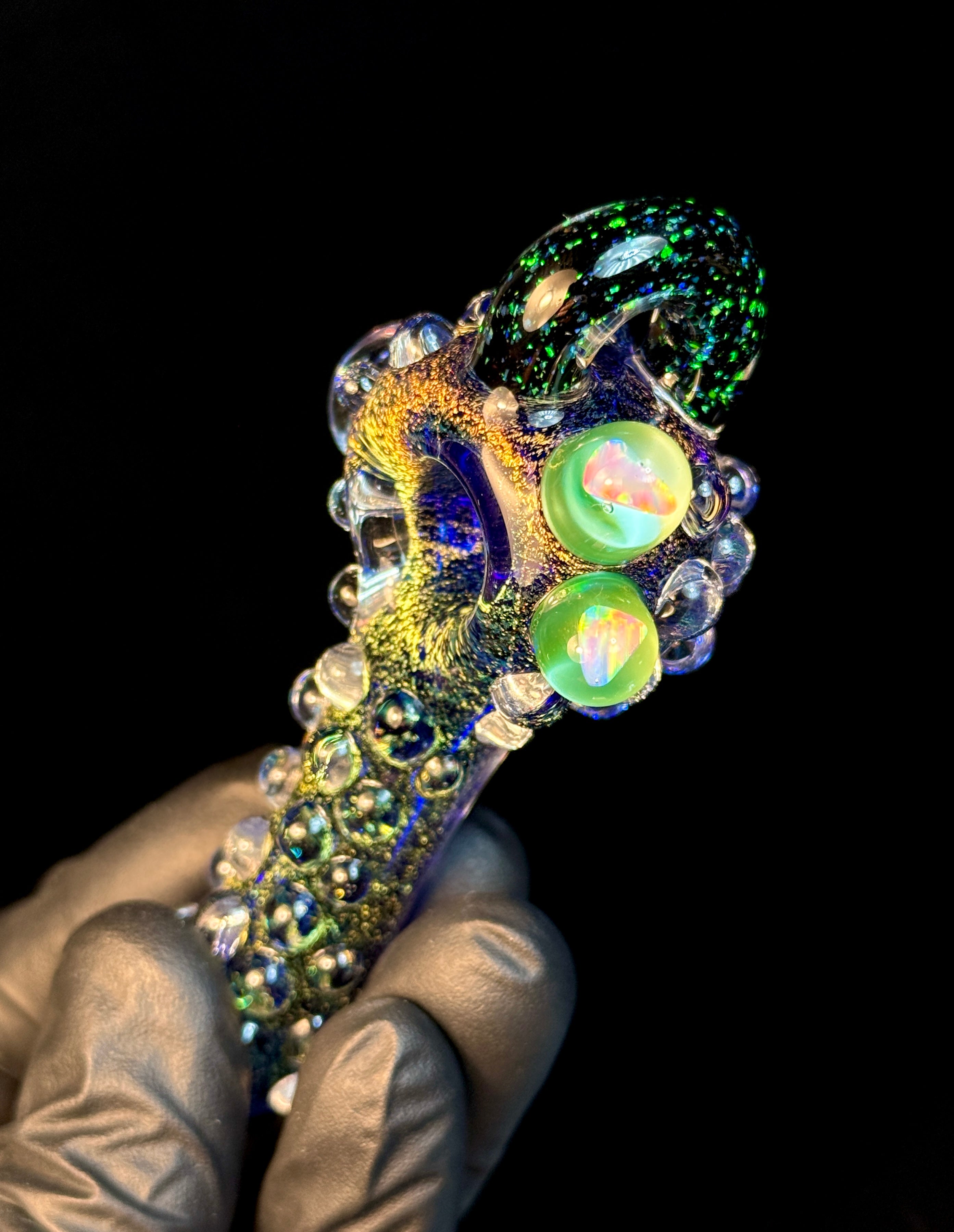 Green/gold Dichro Double Opal Pendy Spn
