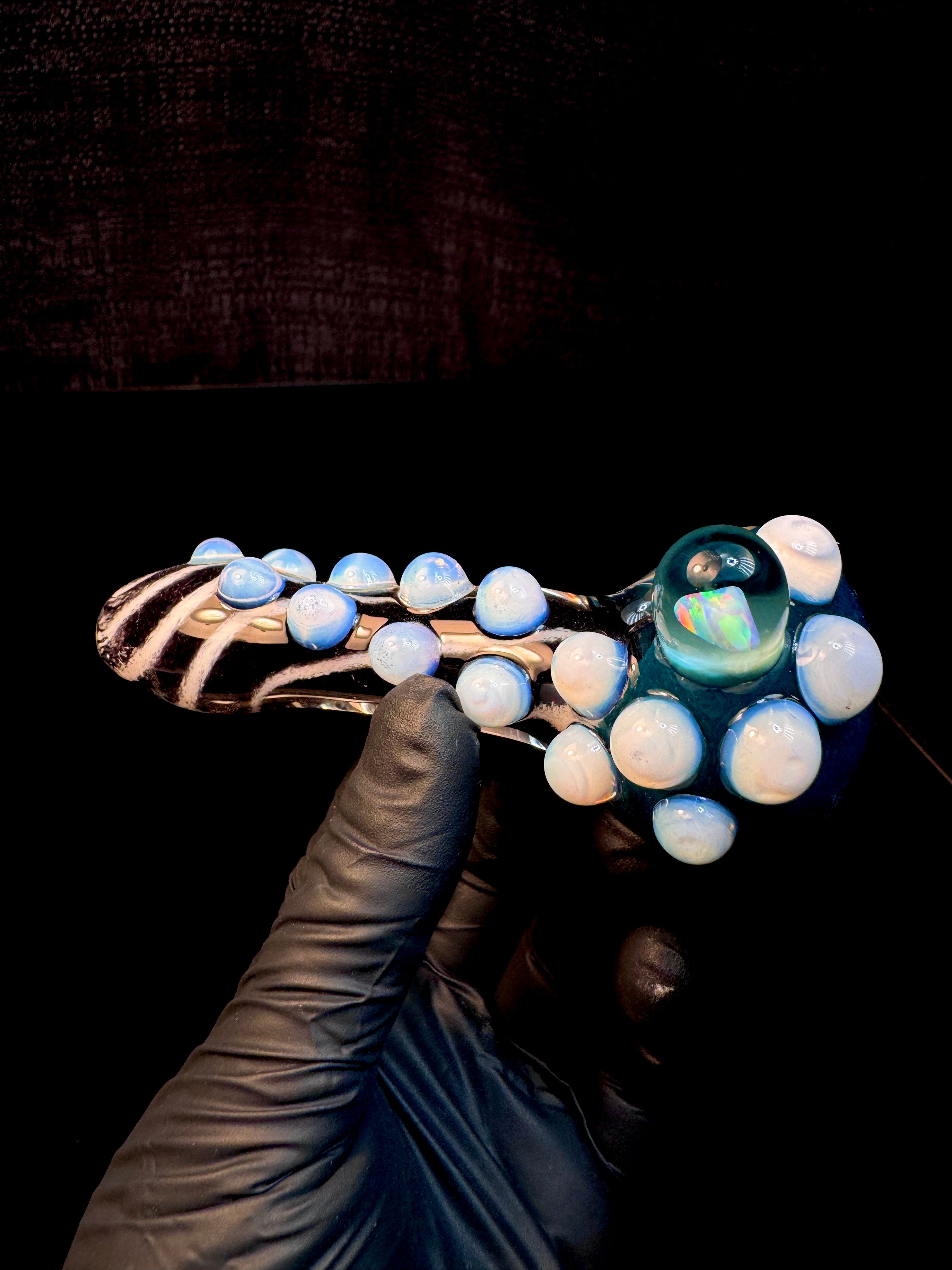Blue spruce x star white x jet black striped opal pipe