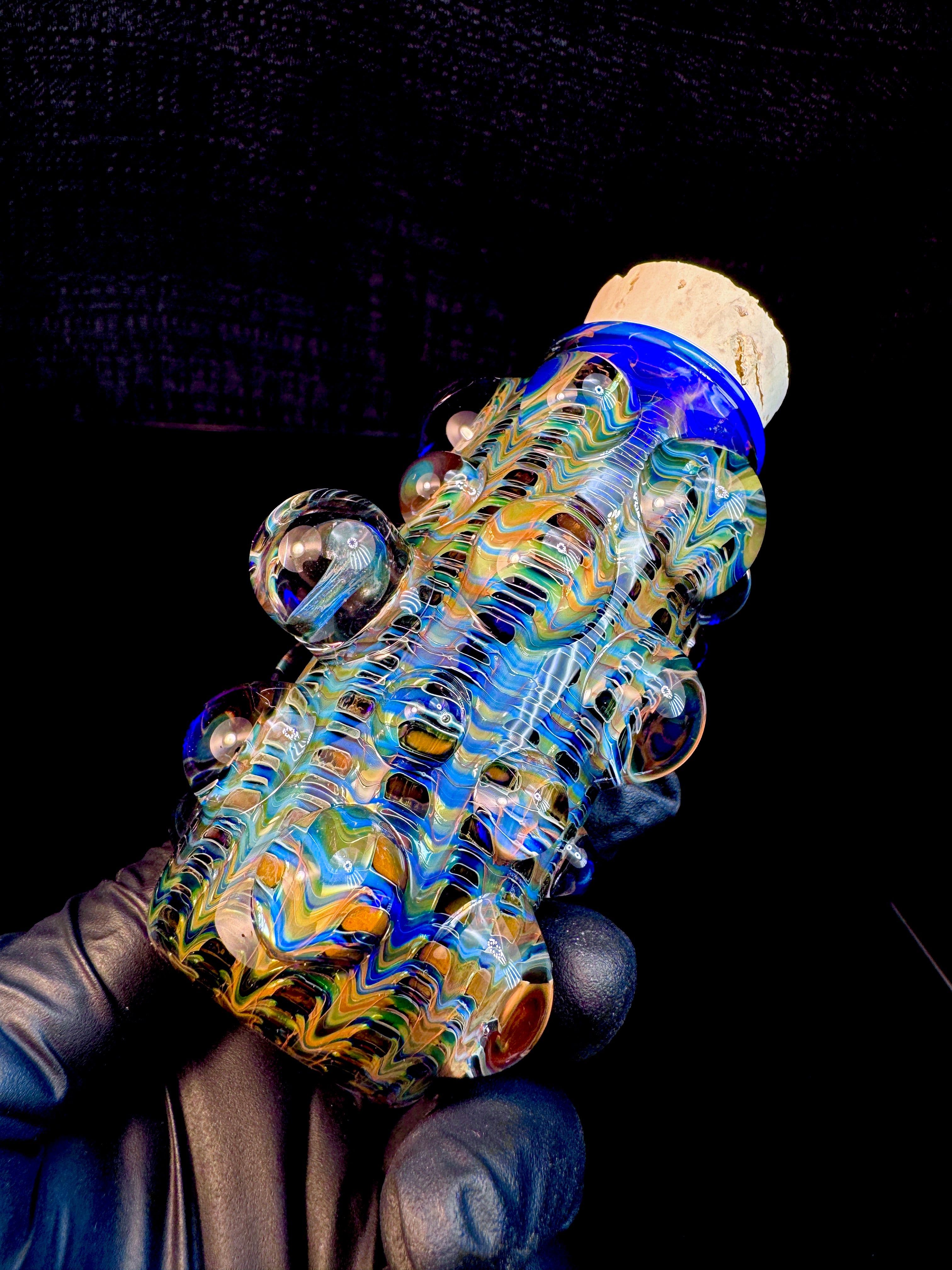 Vibrant blue Dark web flat bottom mushroom nug Jar