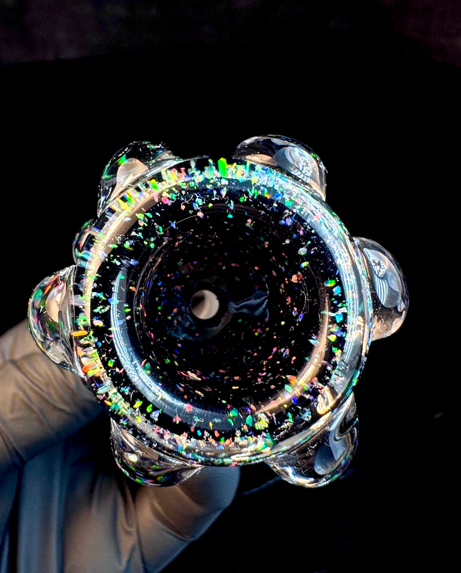 19mm Jet black crushed opal dot bowl