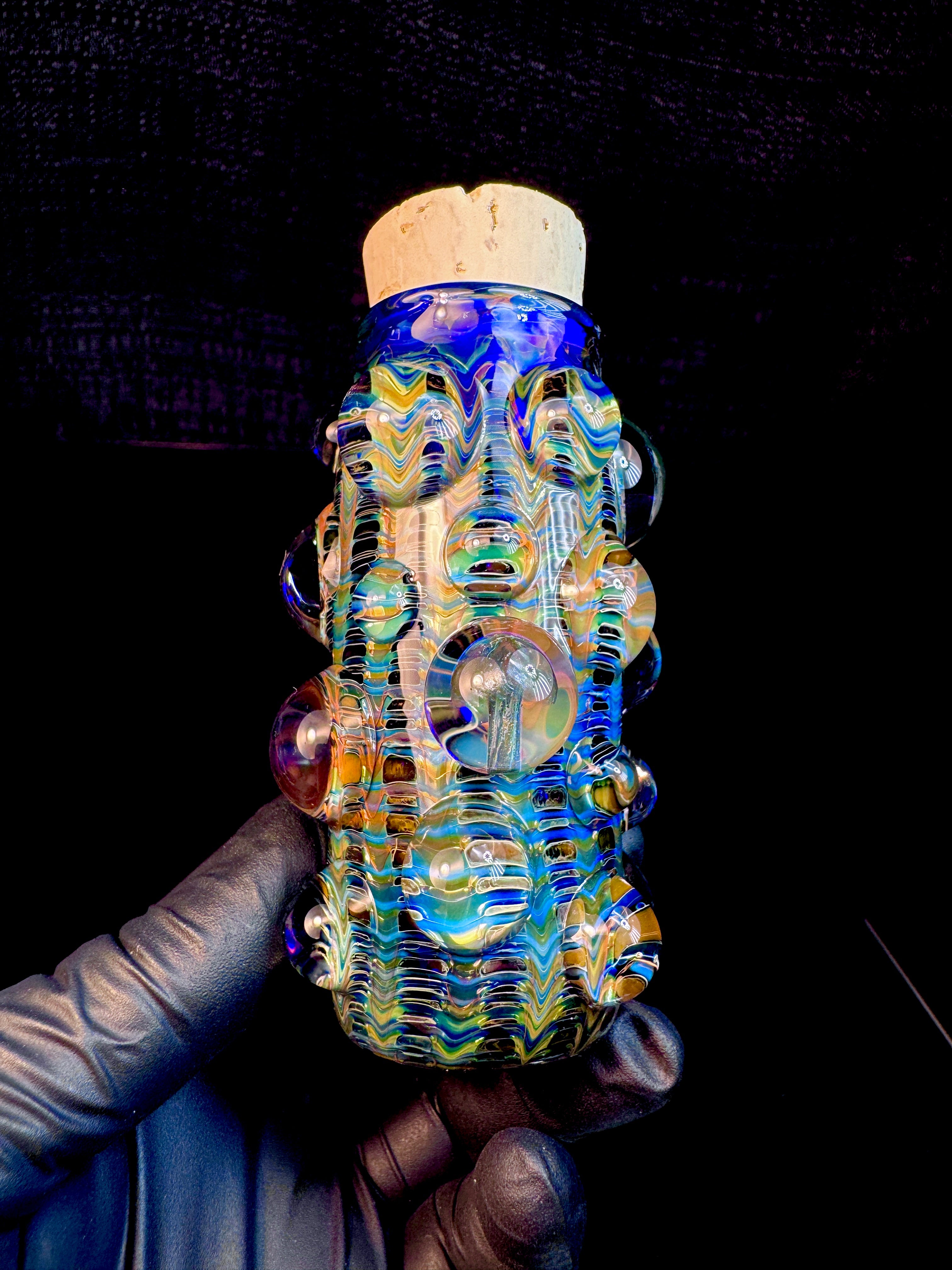 Vibrant blue Dark web flat bottom mushroom nug Jar
