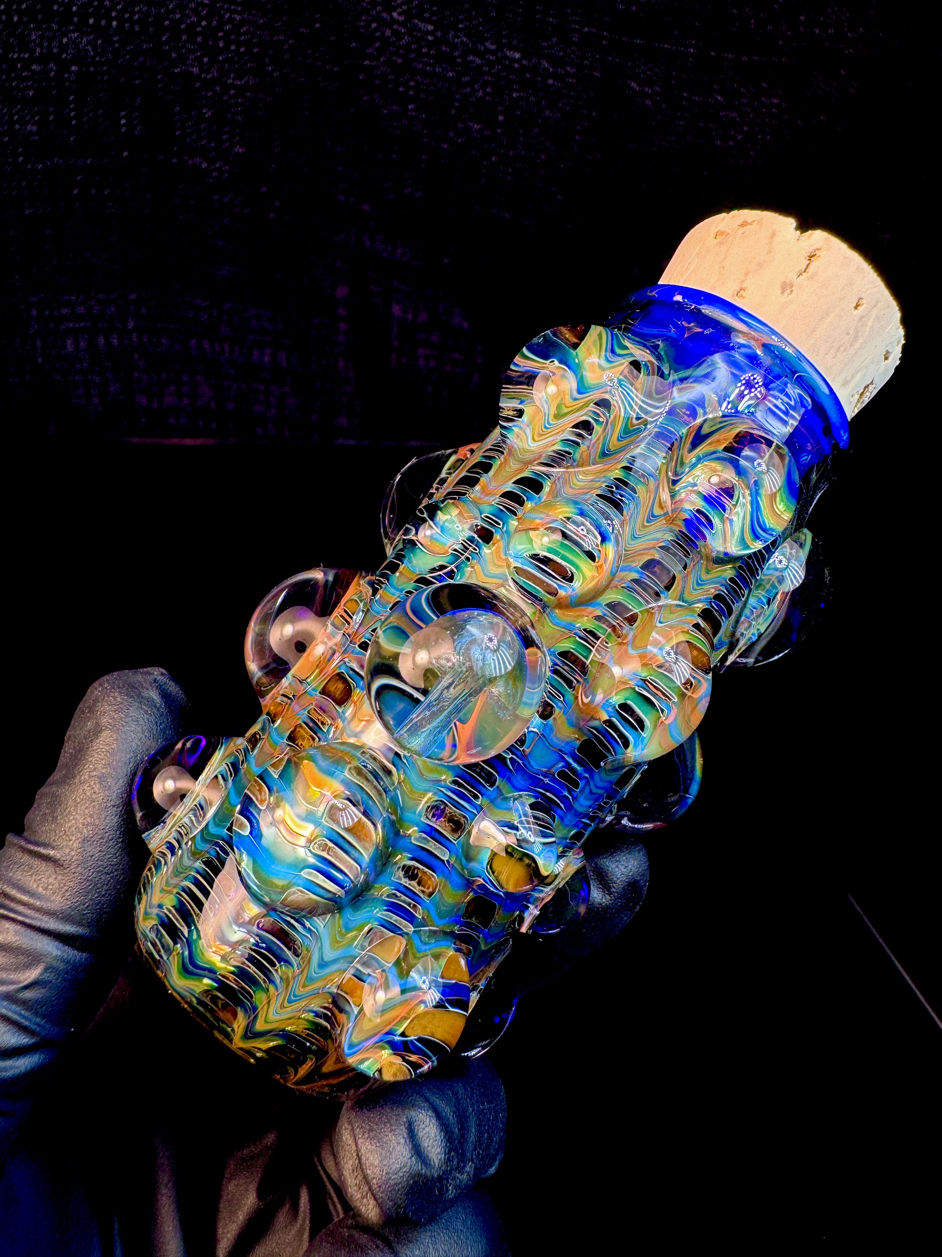 Vibrant blue Dark web flat bottom mushroom nug Jar