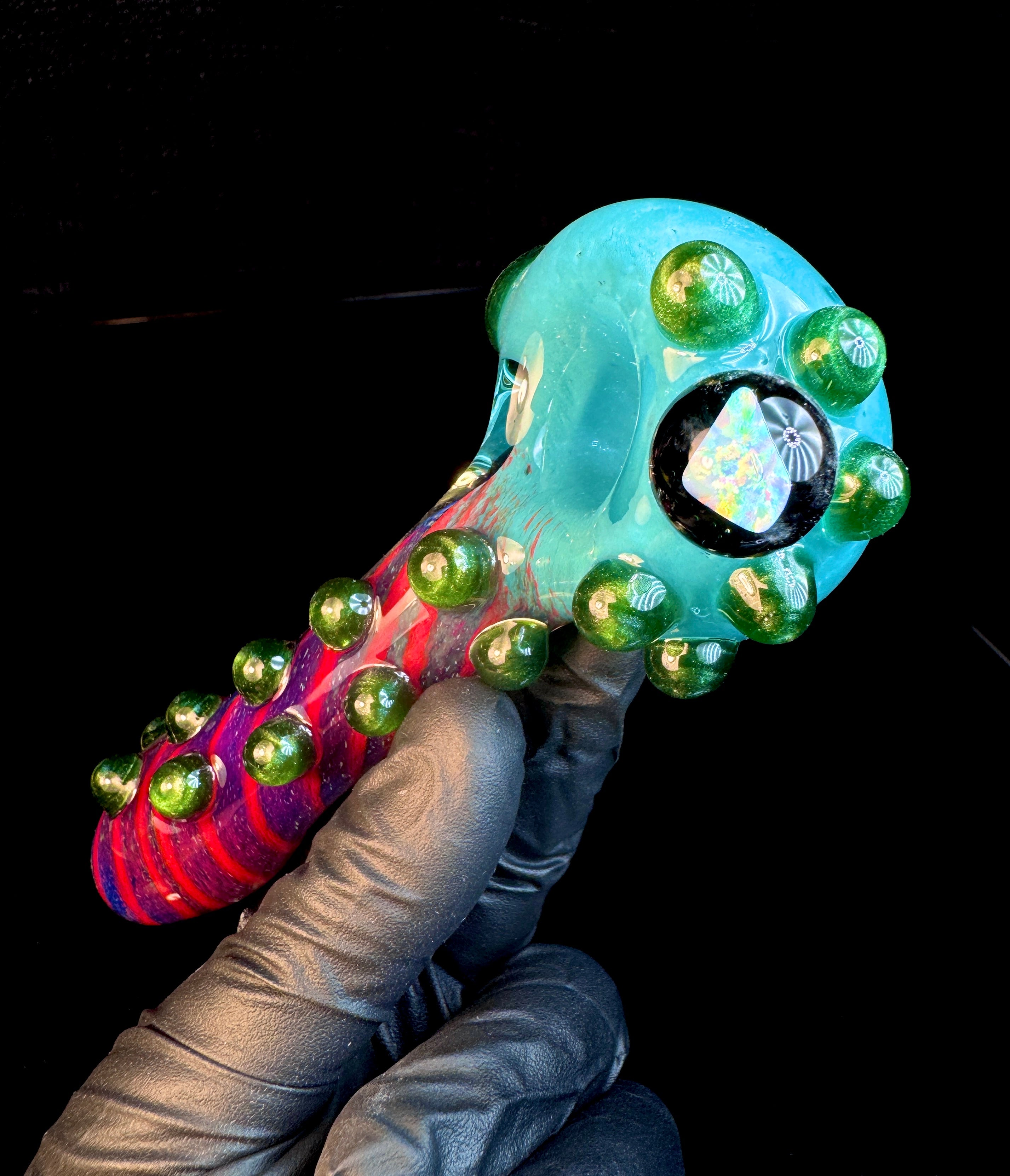 Opaque Aqua x Midnight magenta striped opal pipe