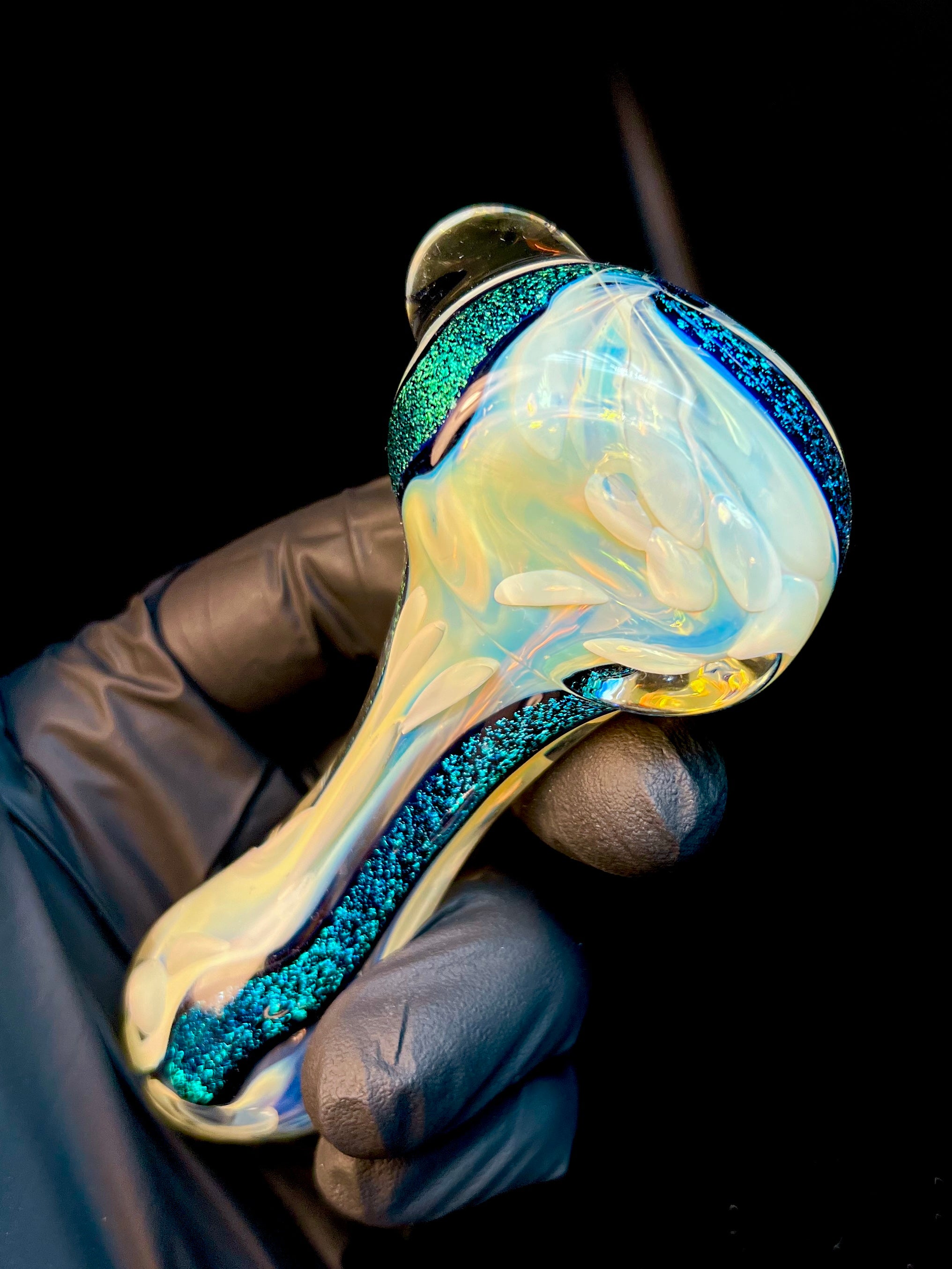 Dichroic teal striped silver fumed mini