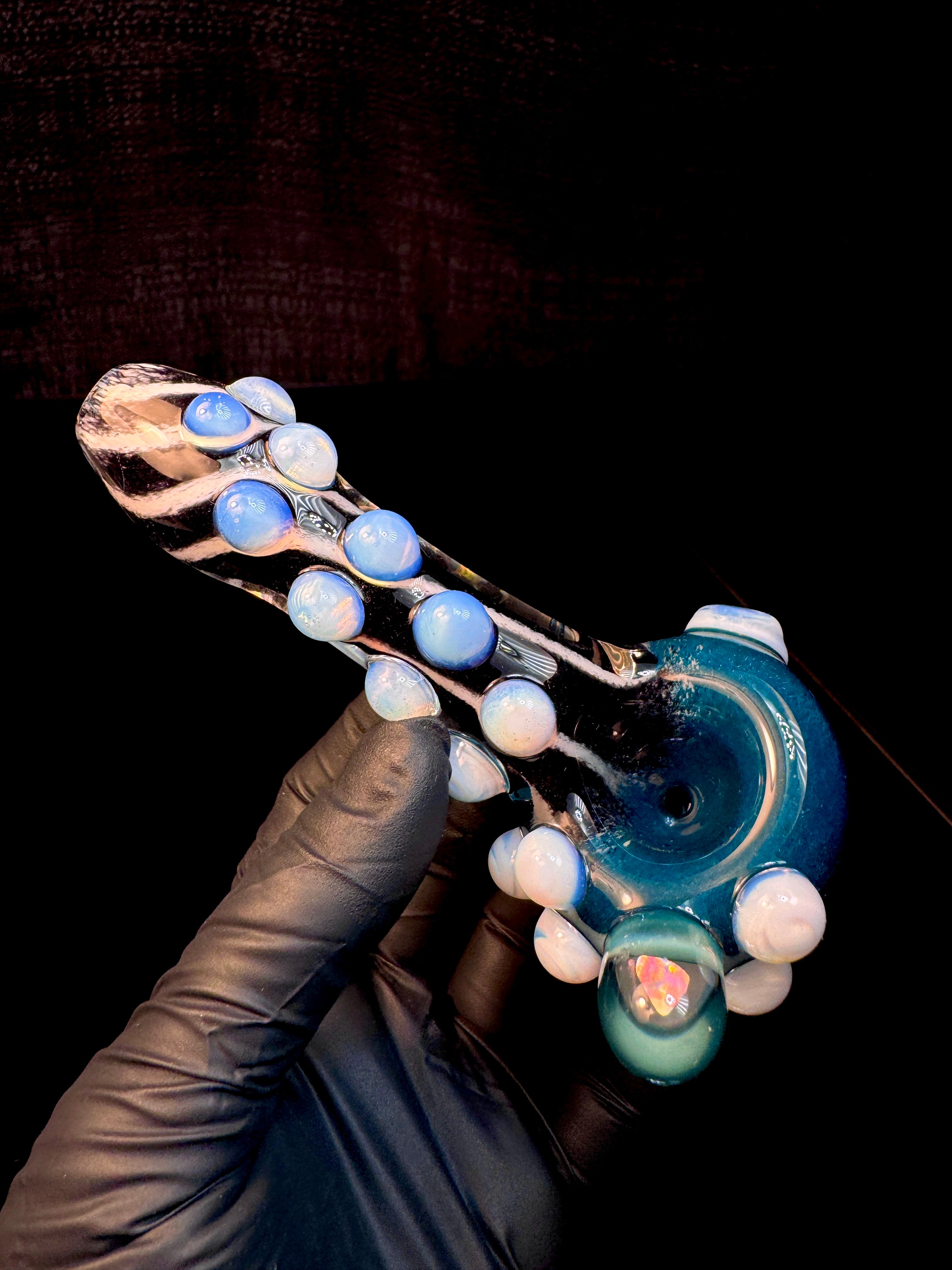 Blue spruce x star white x jet black striped opal pipe