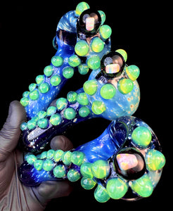 Multiple Starry night space pipes with slyme green dots, silver fume, and large white opal. Made by Harold Ludeman Glass.