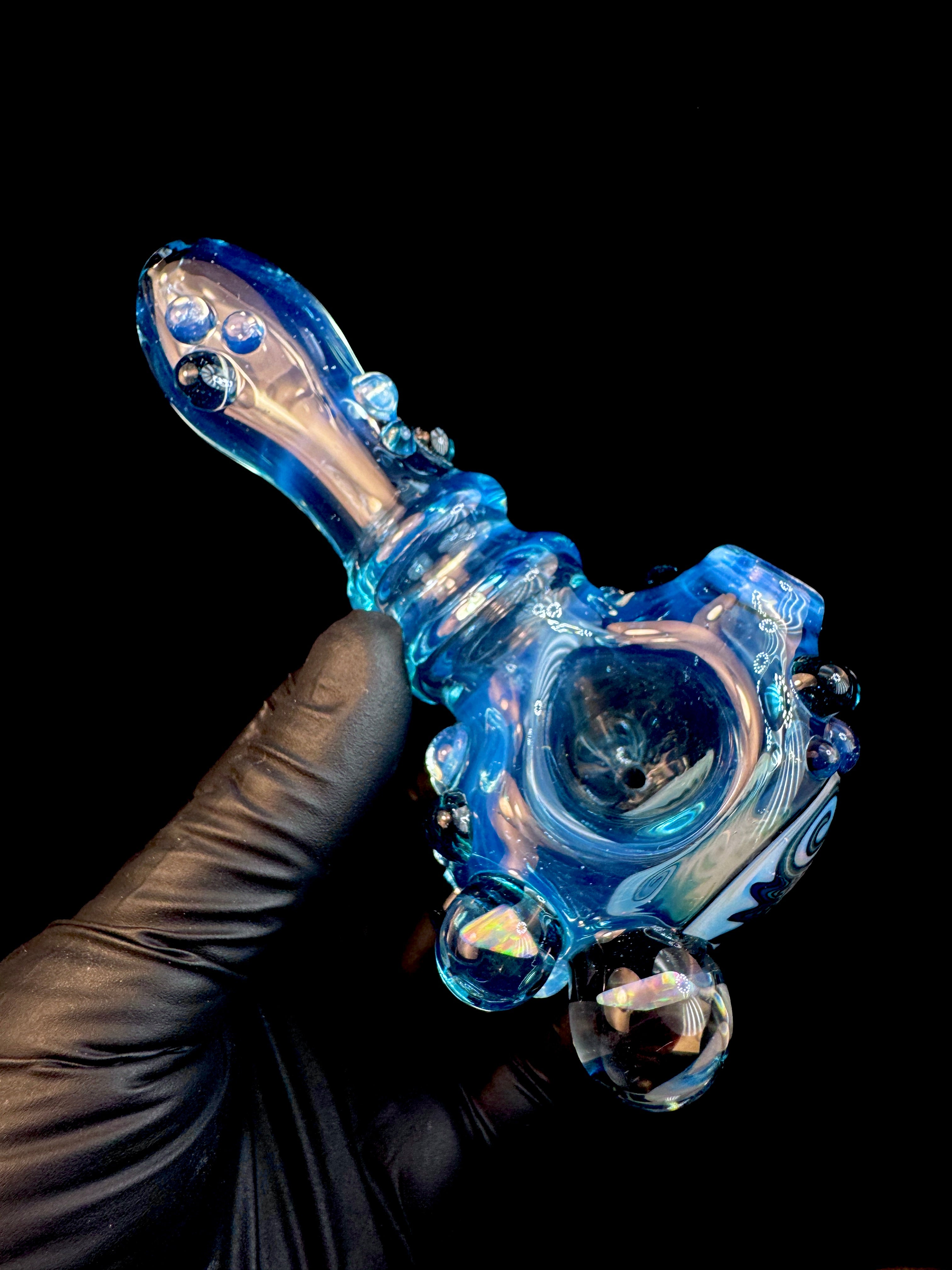 Trans blue wigwag opal pipe