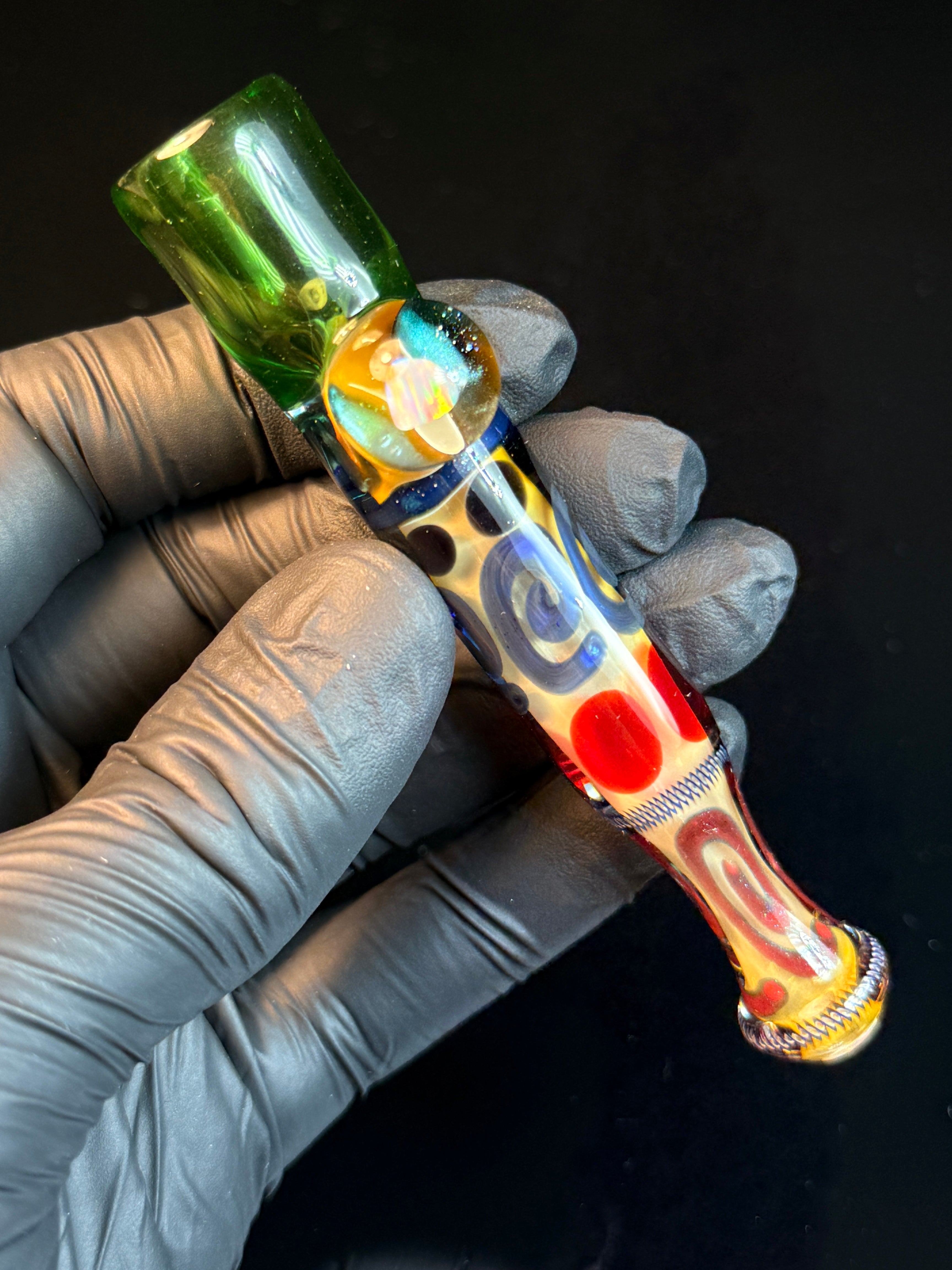 Gold fumed inside out opal bat with color tip