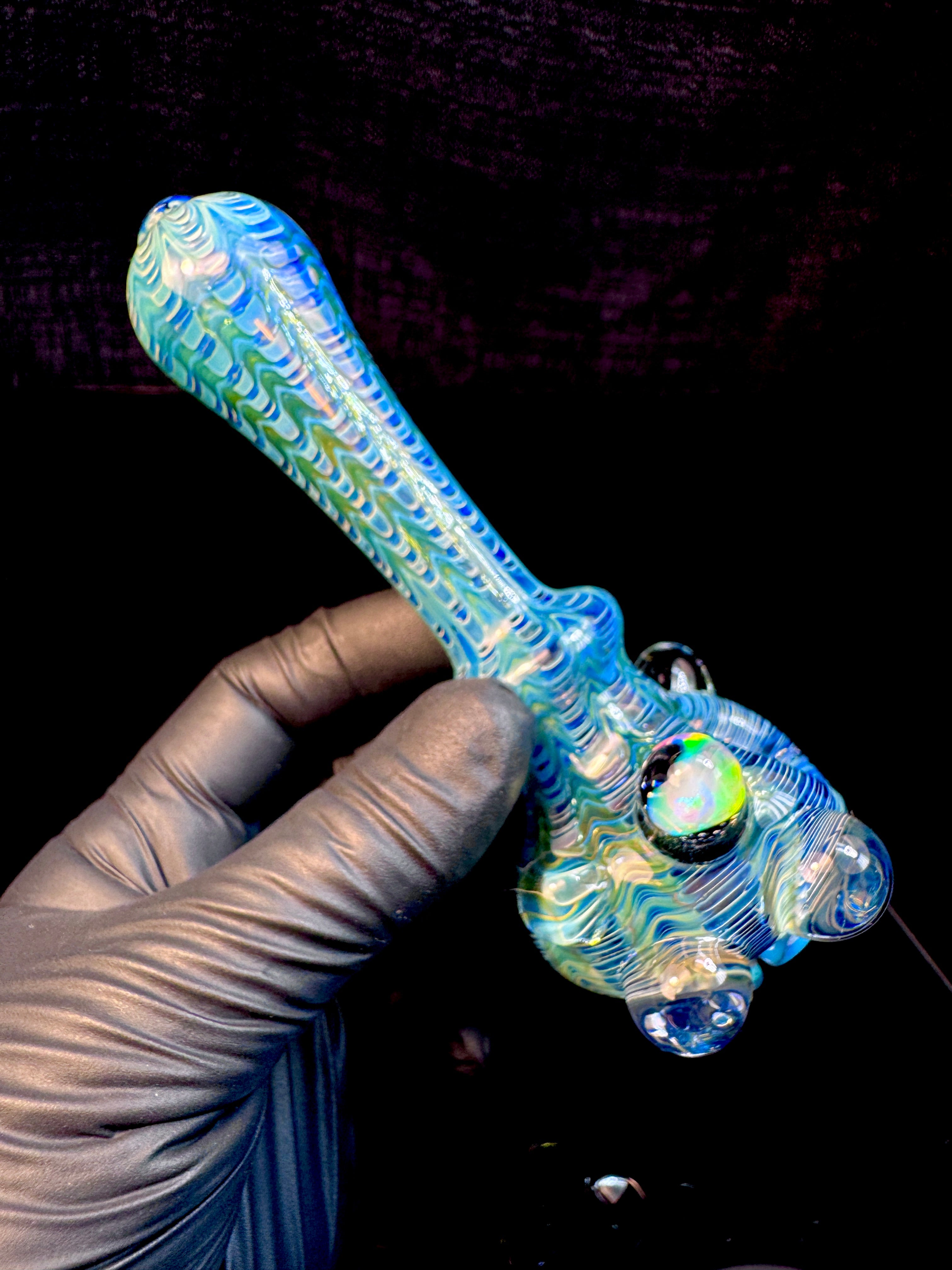 Electric blue dark web opal eyeball spoon