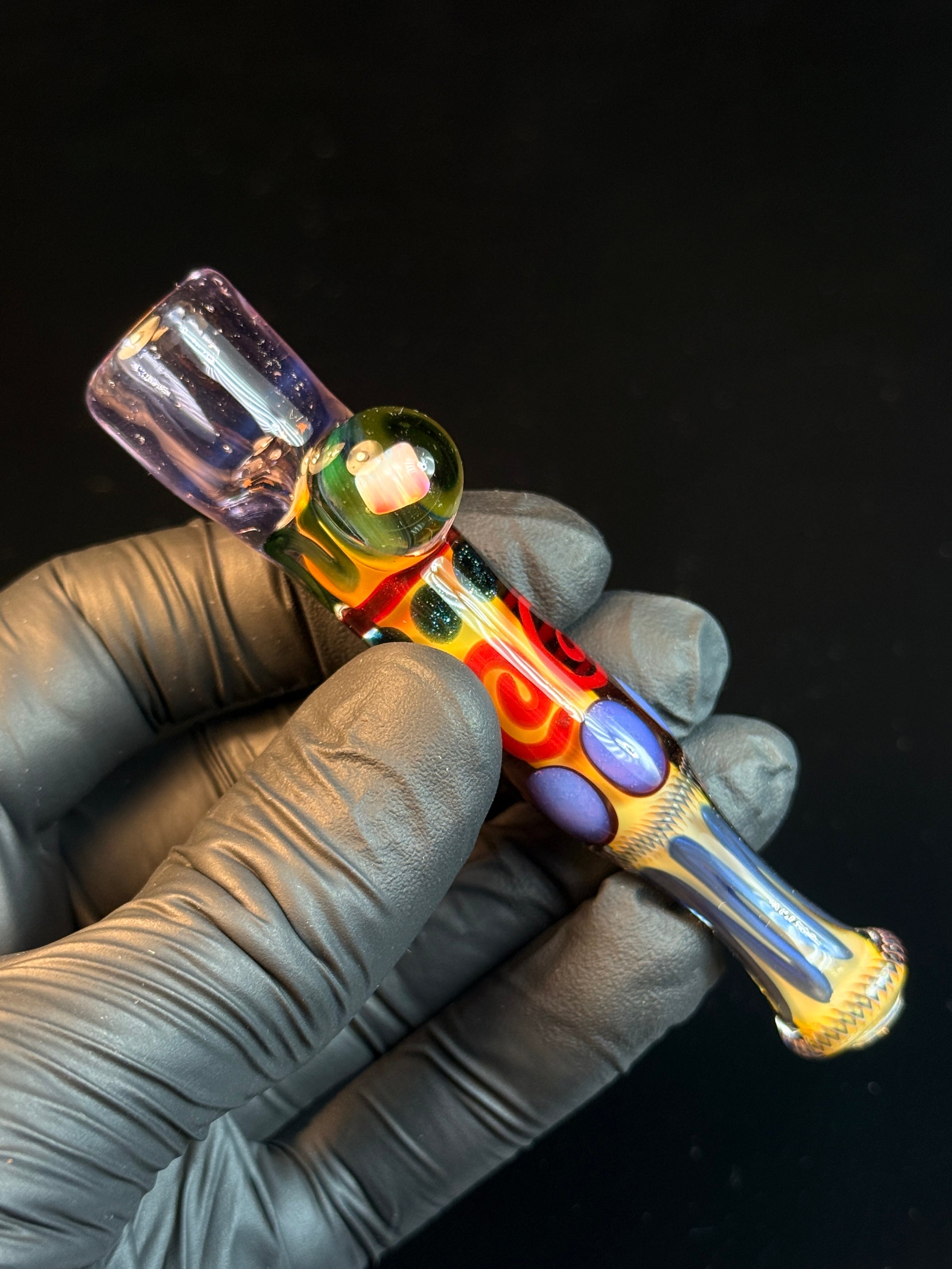 Gold fumed inside out opal bat with color tip