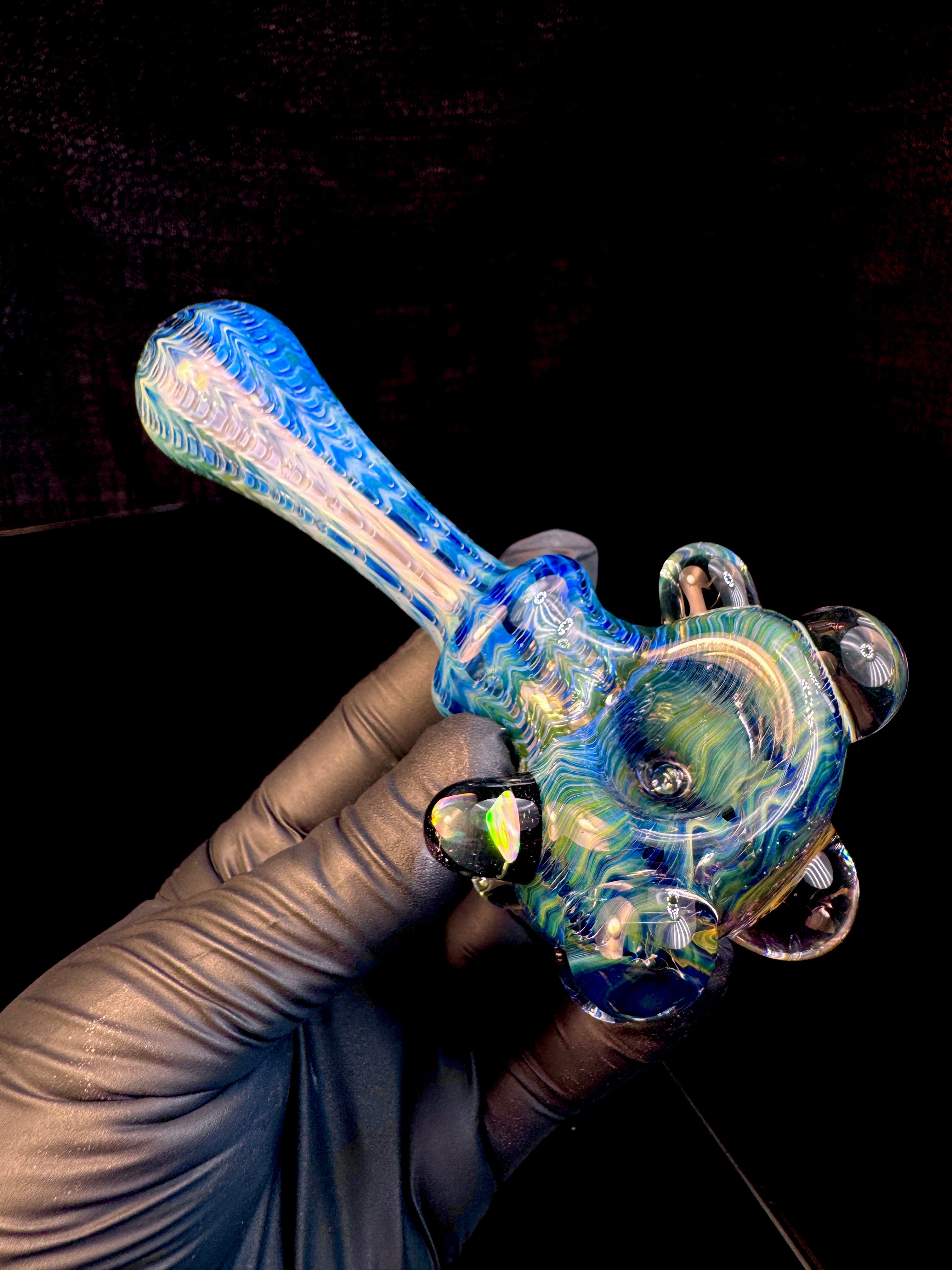 Electric blue dark web opal pipe