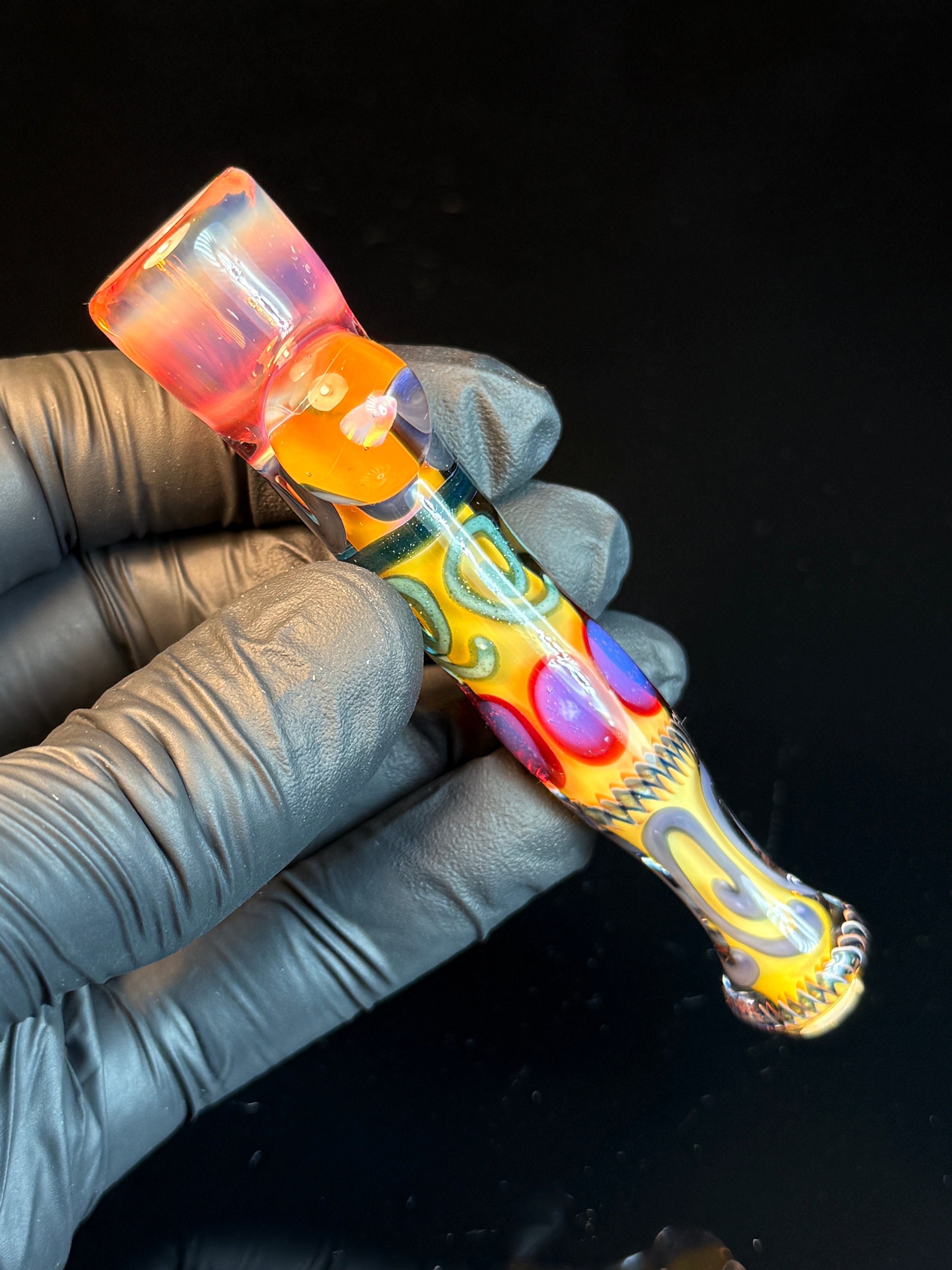 Gold fumed inside out opal bat with color tip