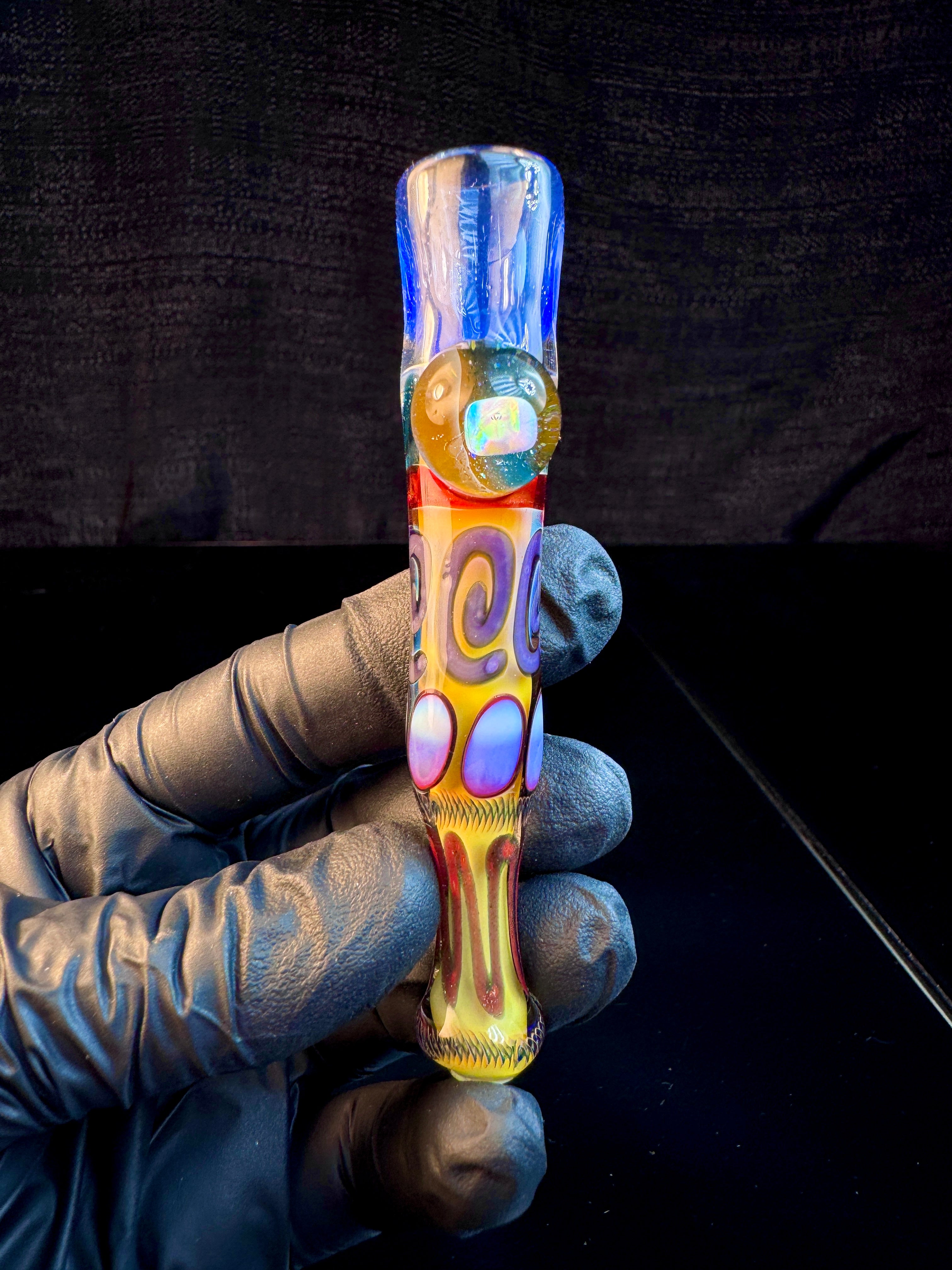 Gold fumed inside out opal bat with color tip