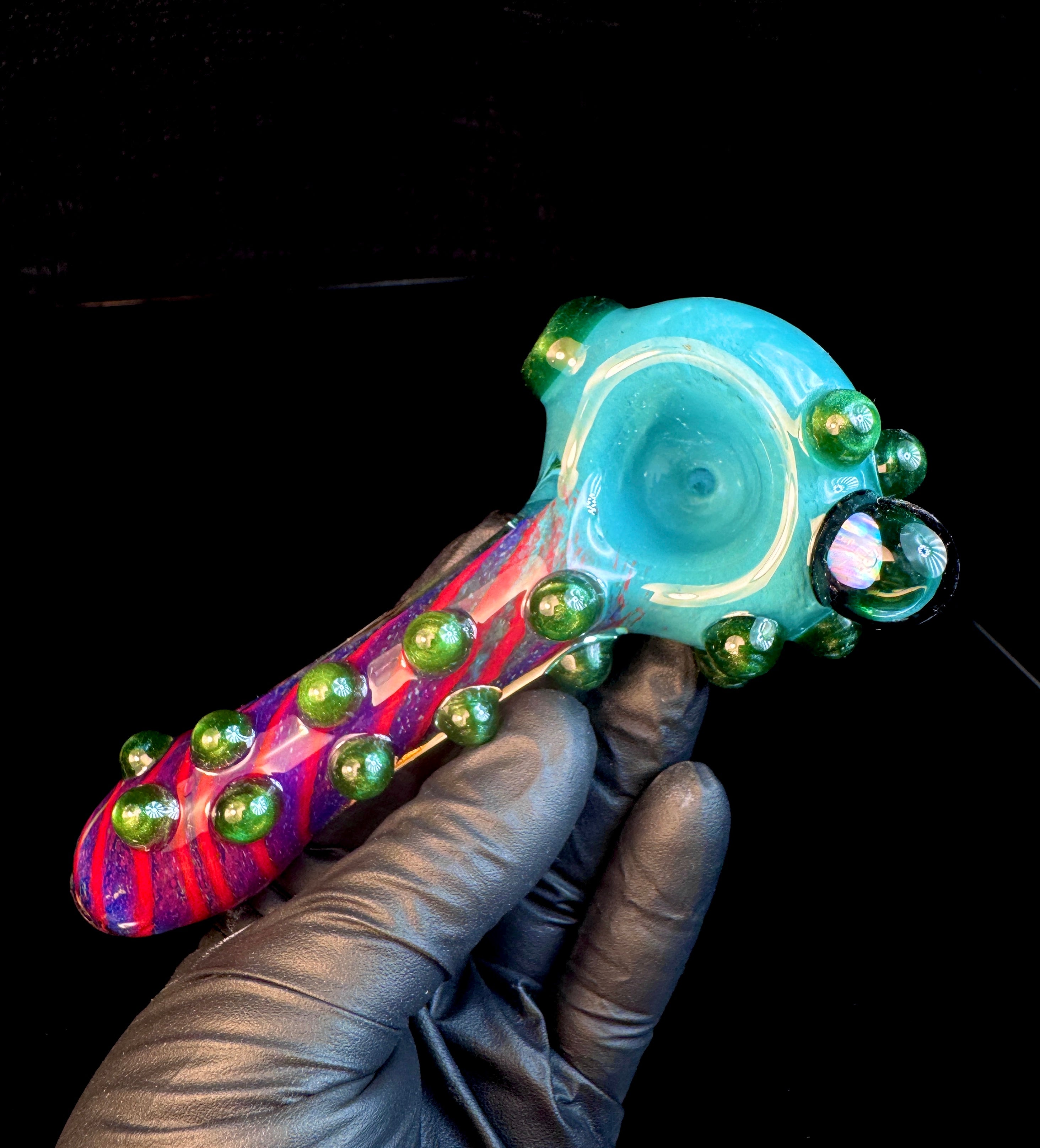 Opaque Aqua x Midnight magenta striped opal pipe
