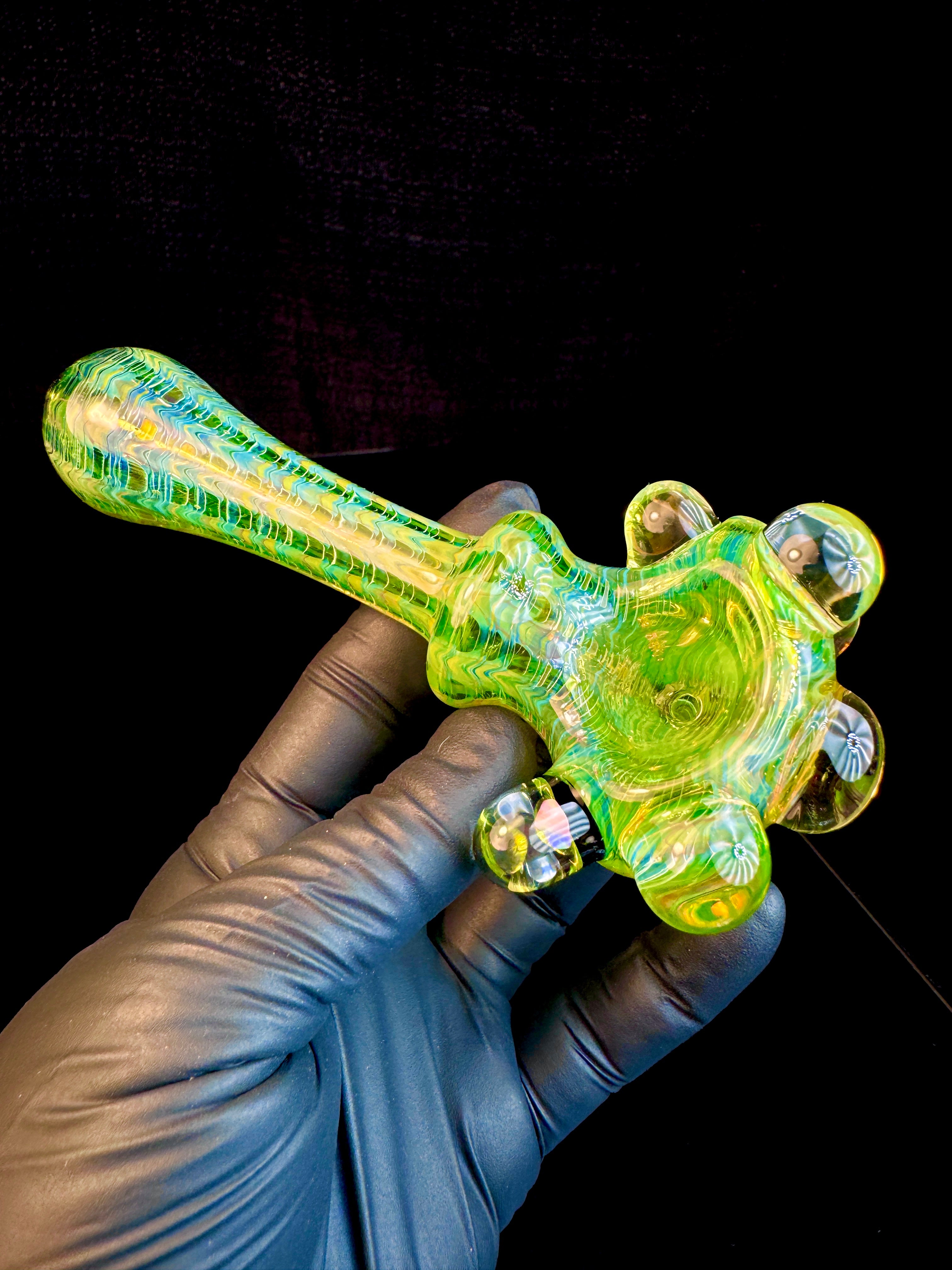 Electric green dark web opal spoon