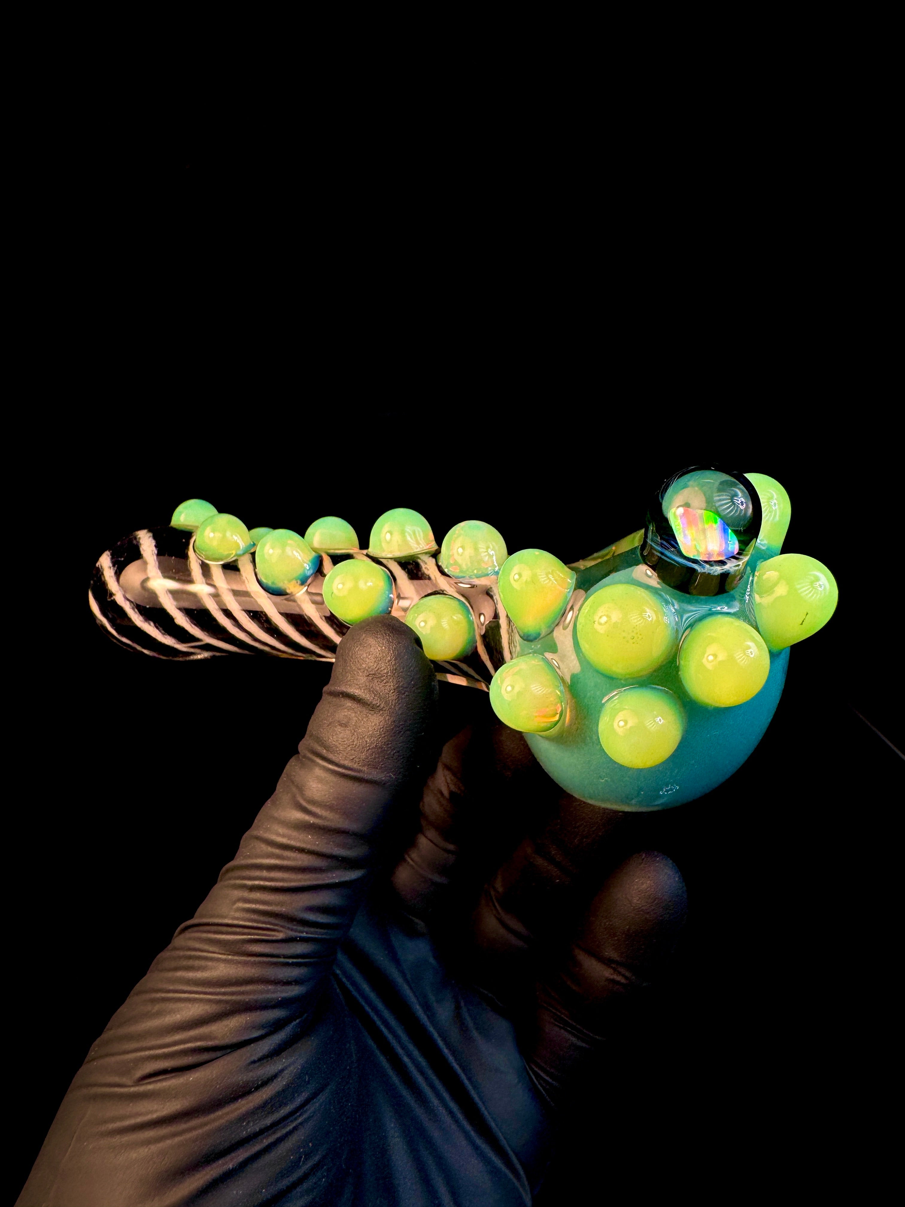 Aqua x jet black striped opal pipe