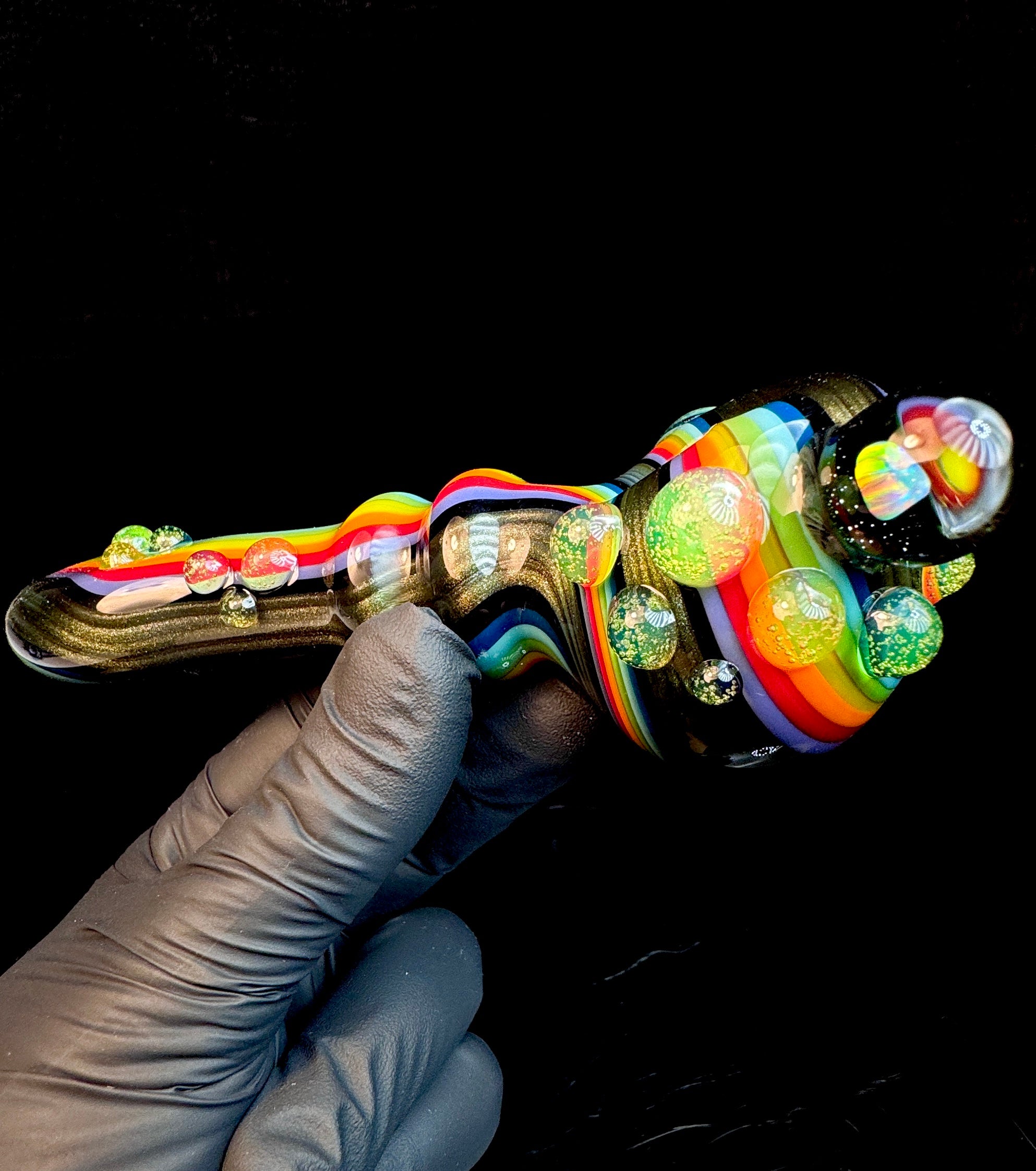 Green stardust rainbow opal pipe