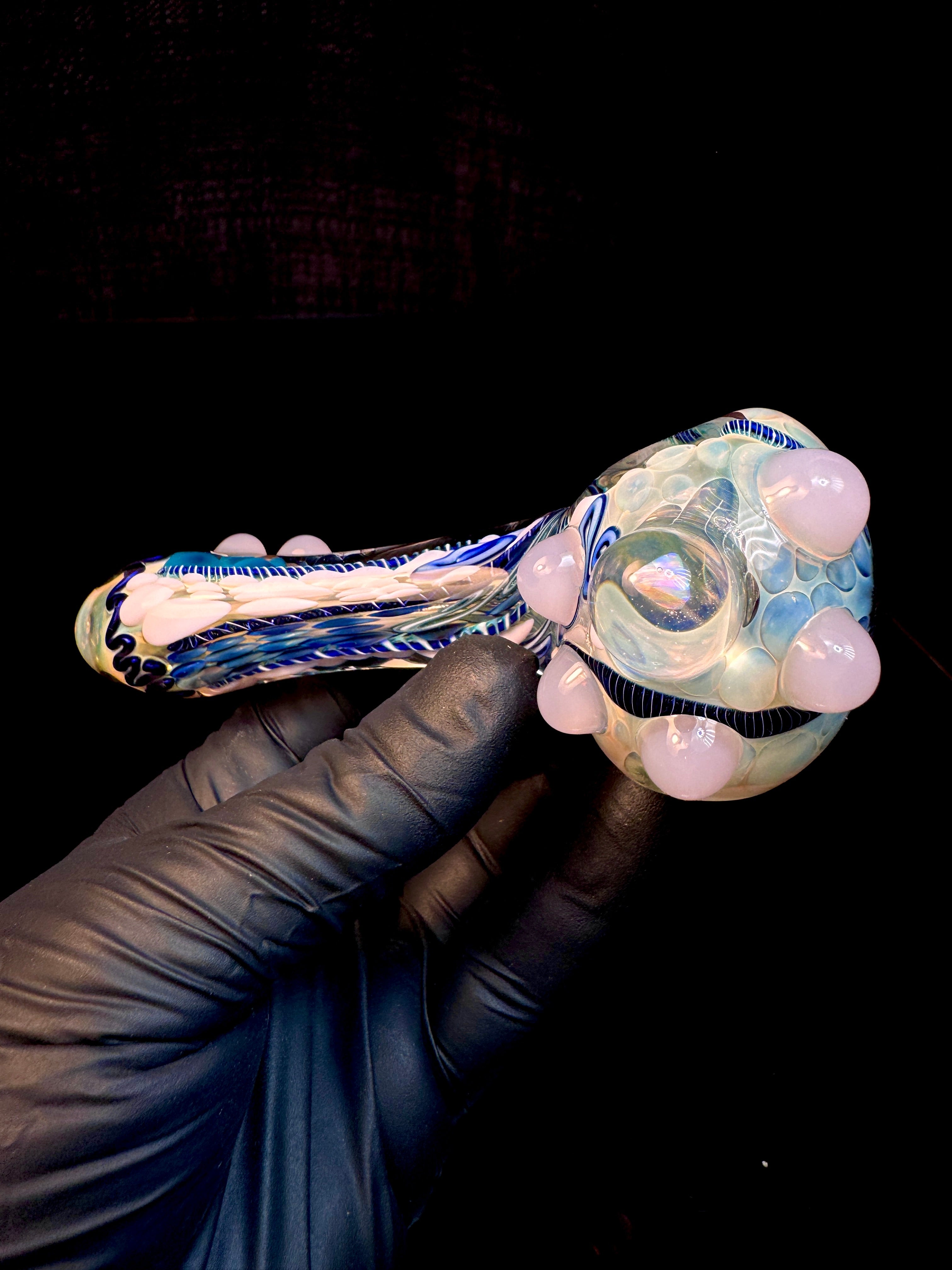 Silver fume x milky pink Premo Fume Cane Spoon