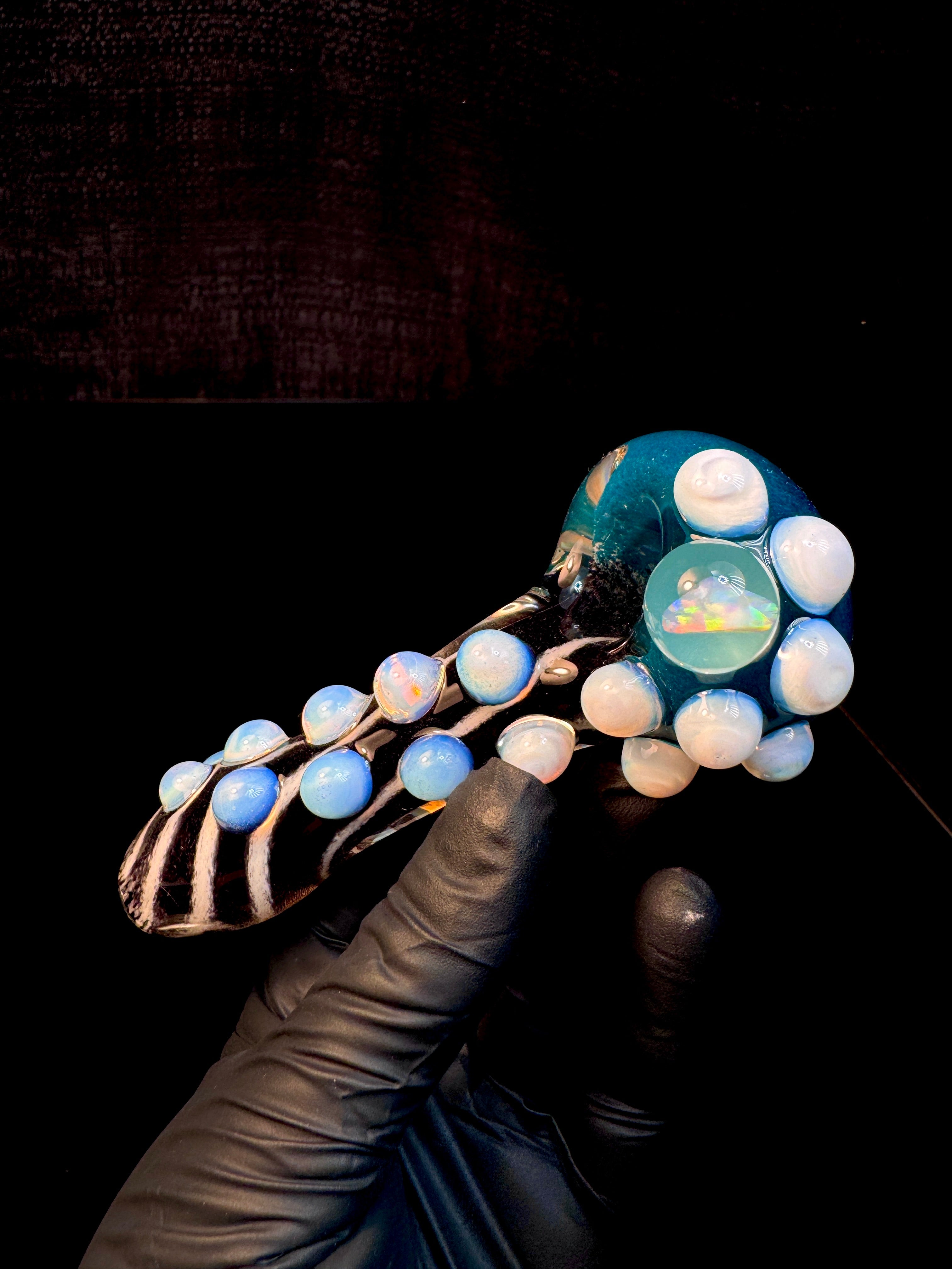 Blue spruce x star white x jet black striped opal pipe