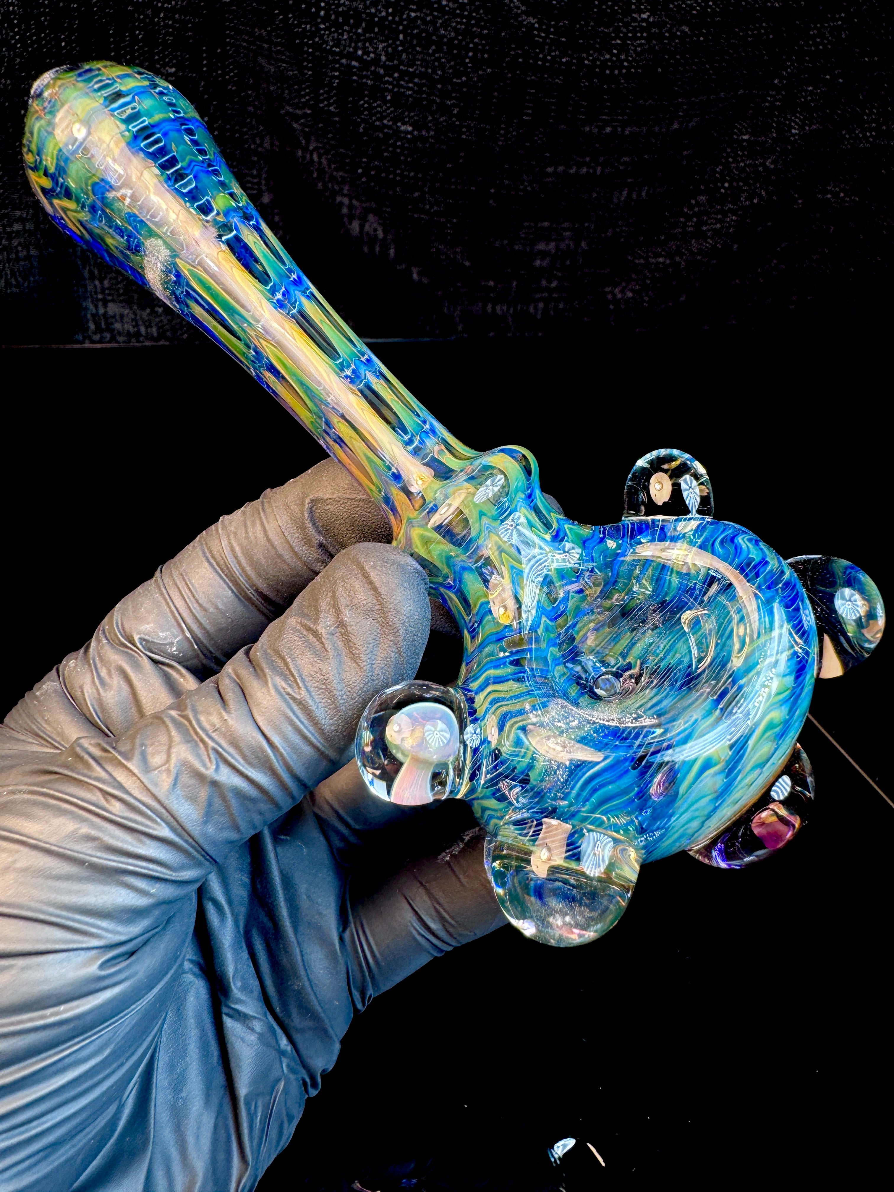 Electric blue dark web opal pipe