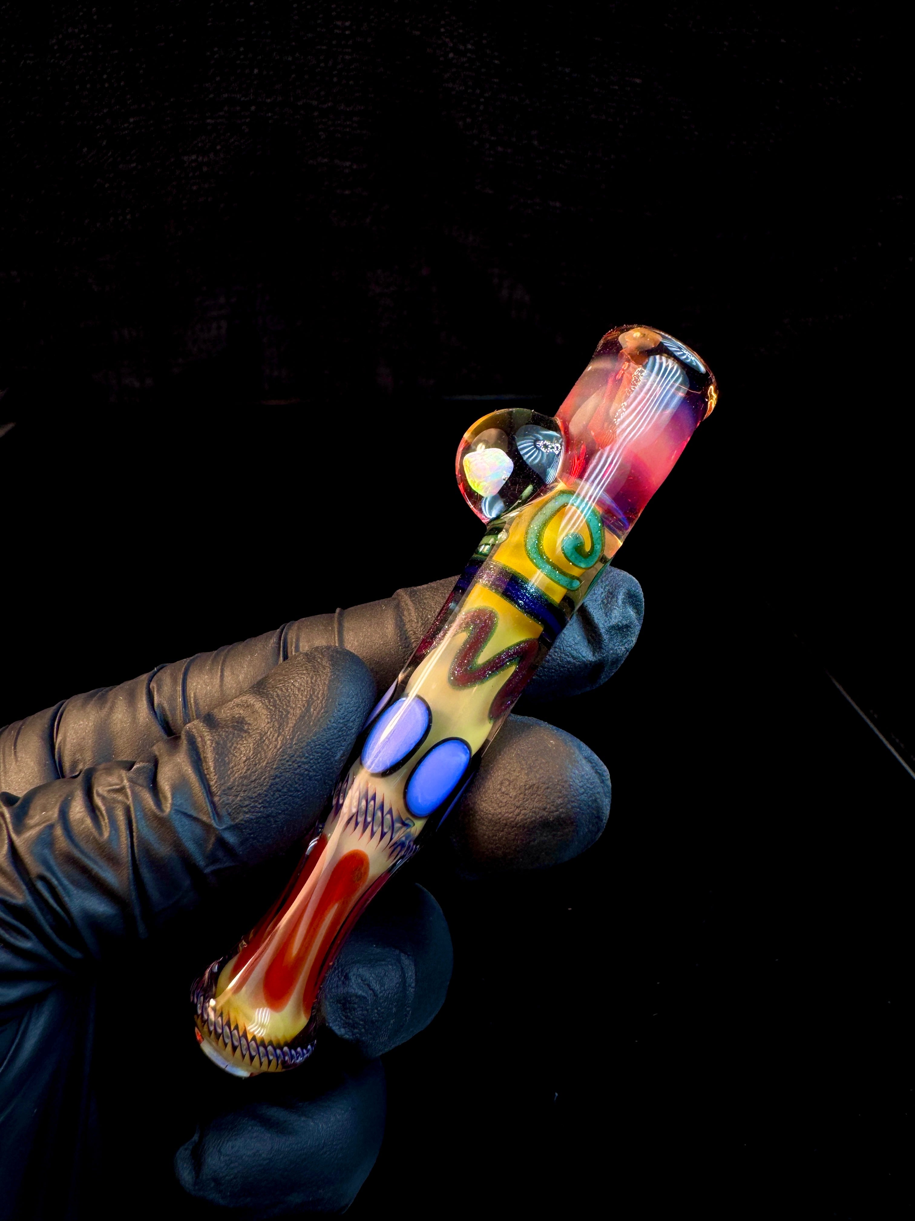 Gold fumed inside out opal bat with color tip