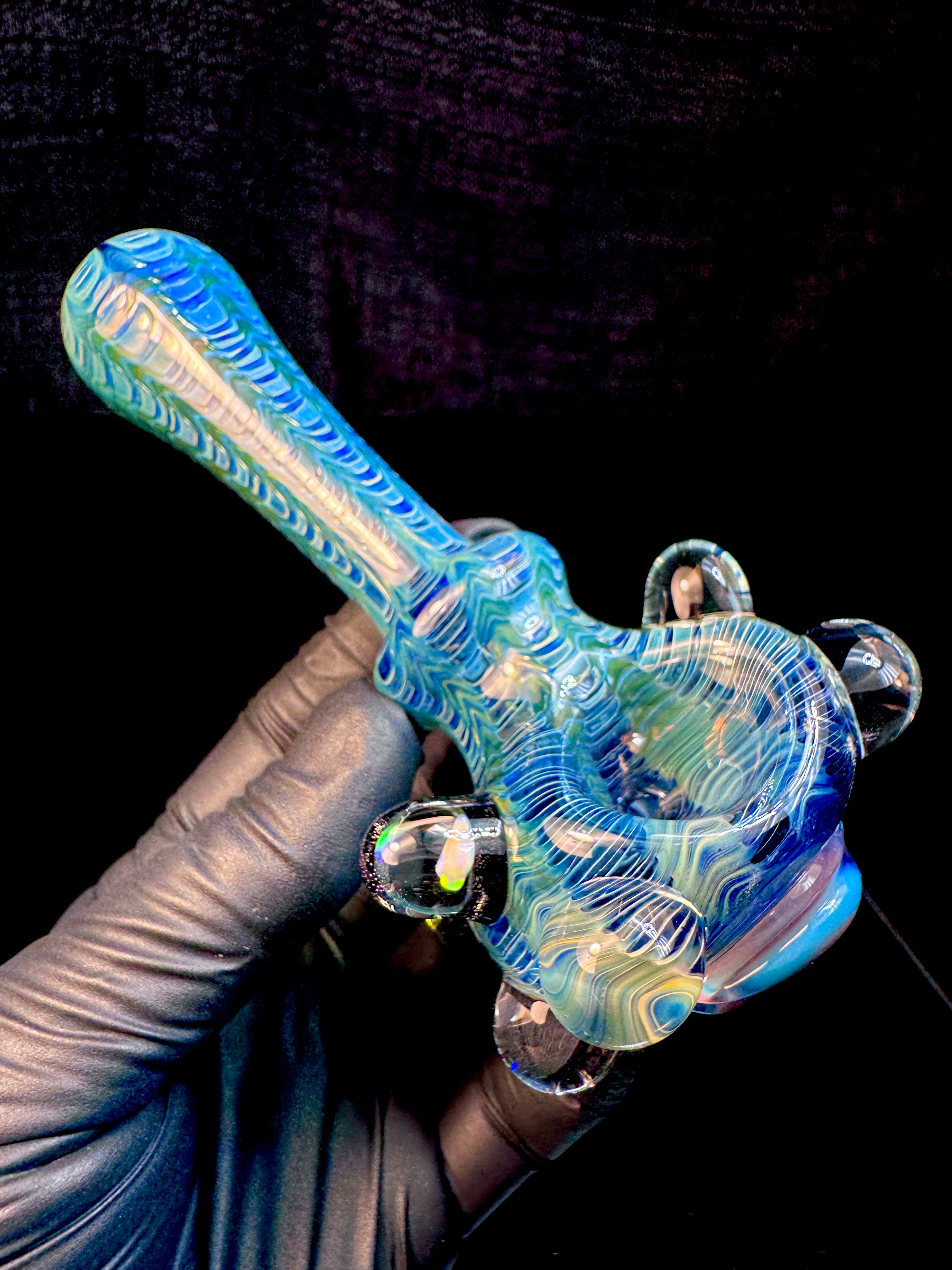 Electric blue dark web opal eyeball spoon