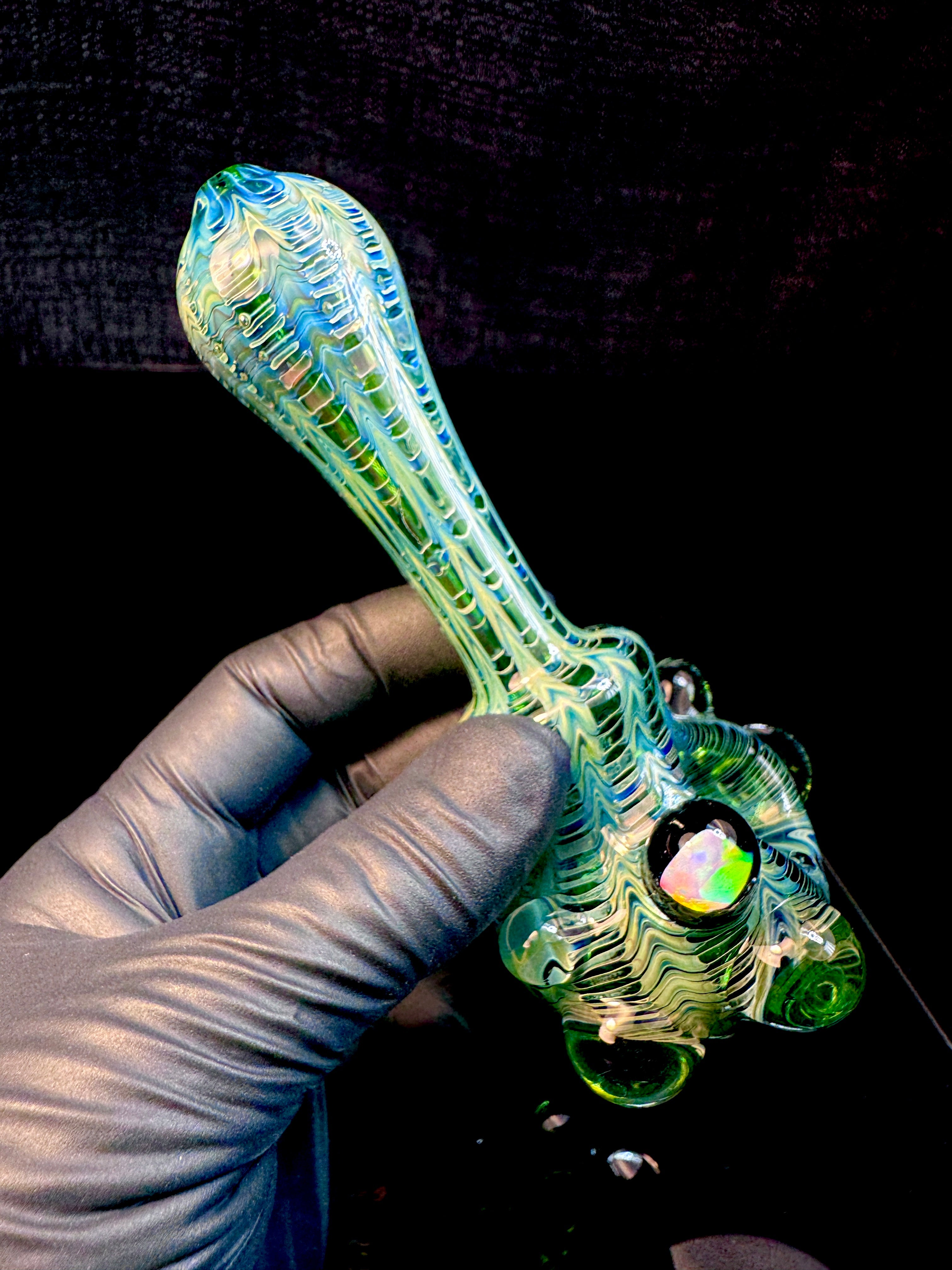 Electric green dark web opal eyeball spoon