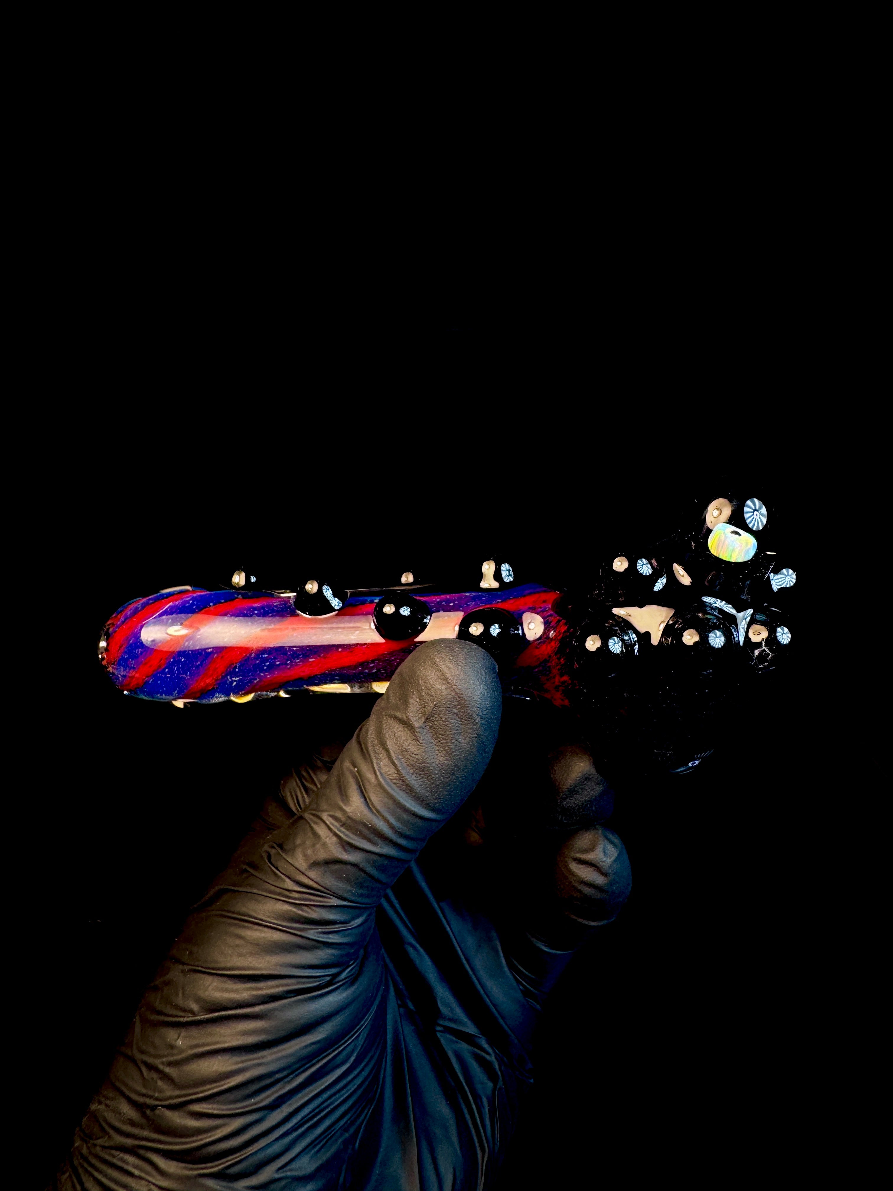Jet black x Purple urple and cherry striped opal pipe
