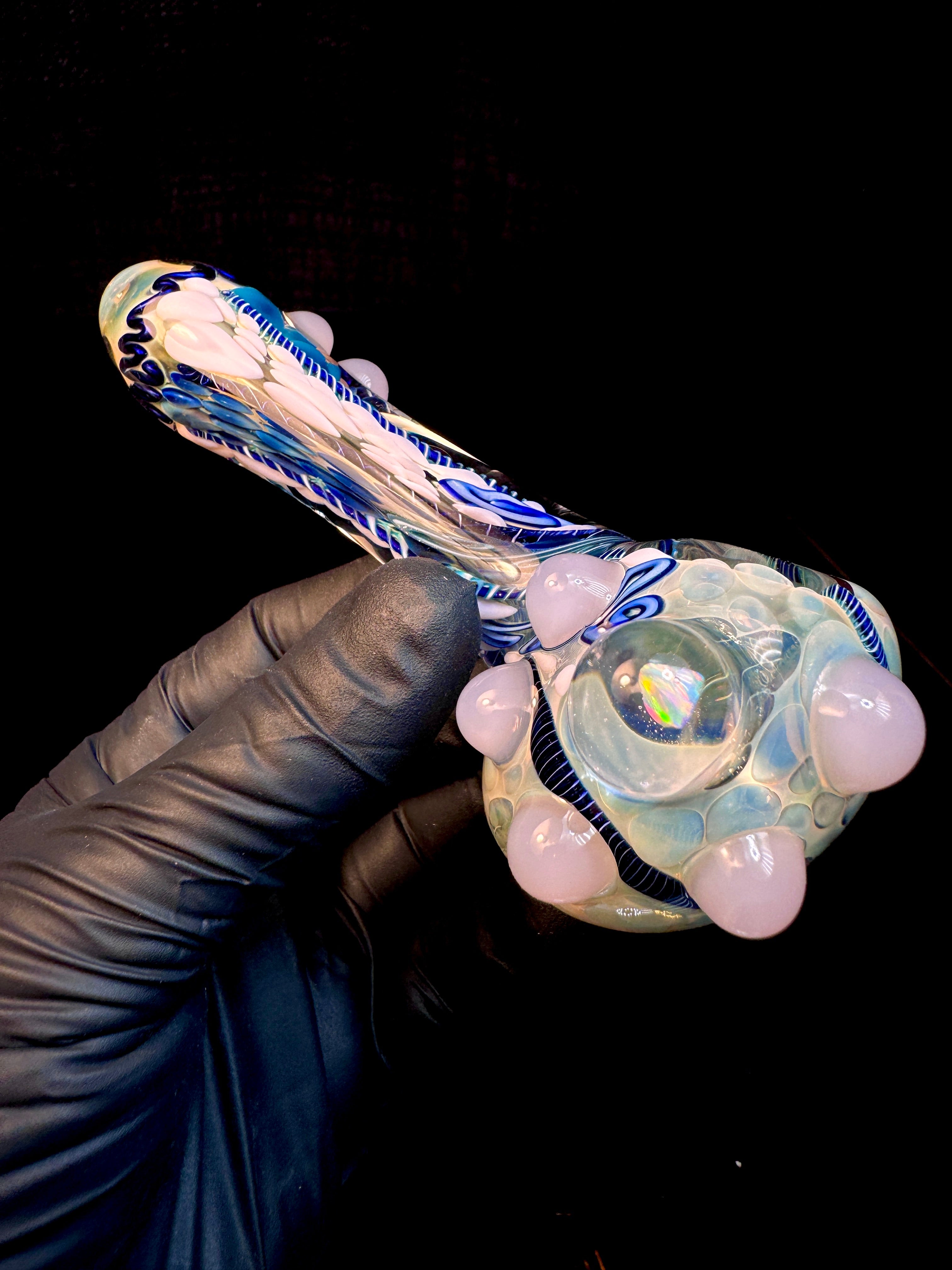 Silver fume x milky pink Premo Fume Cane Spoon