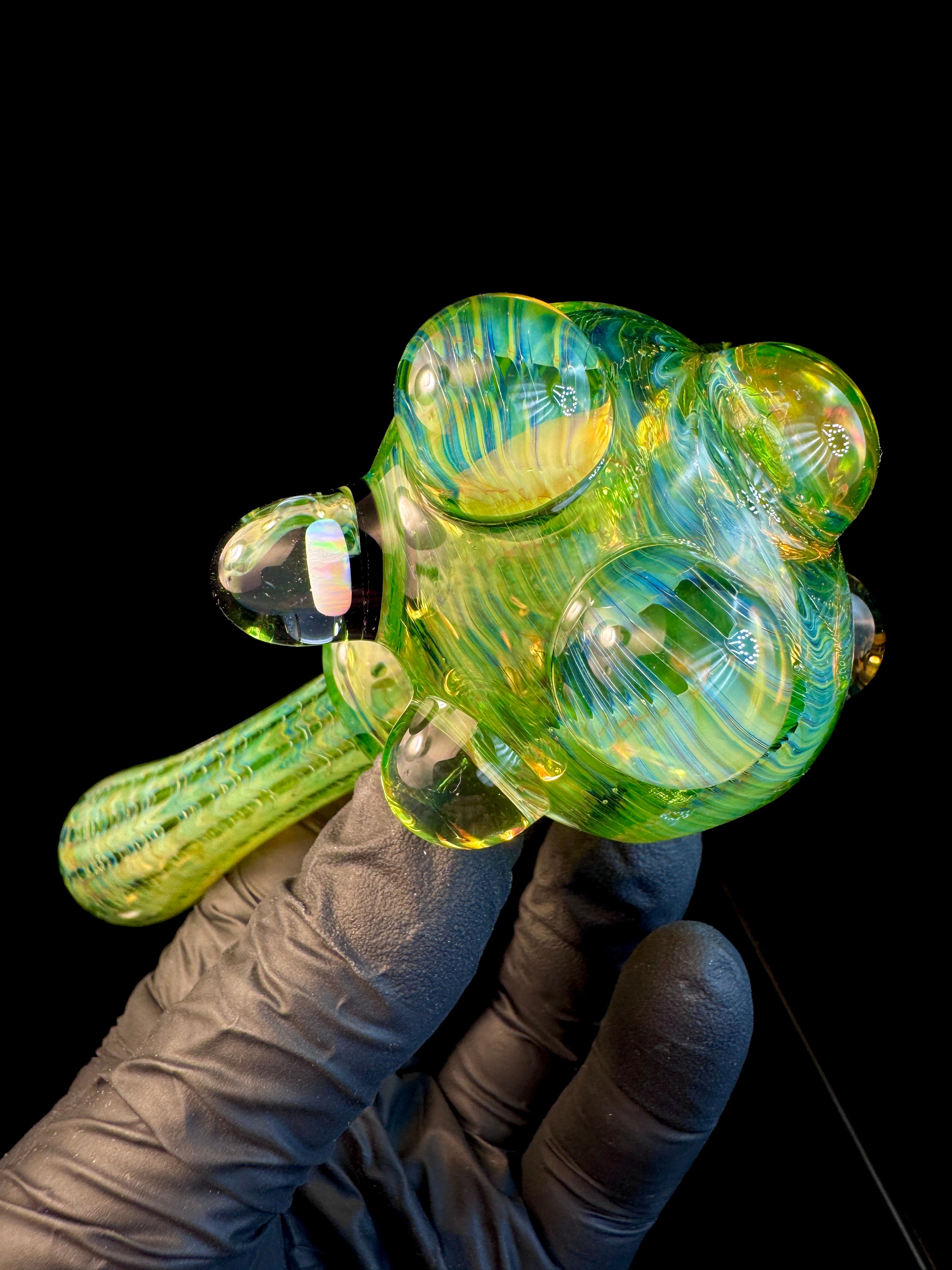 Electric green dark web opal pipe