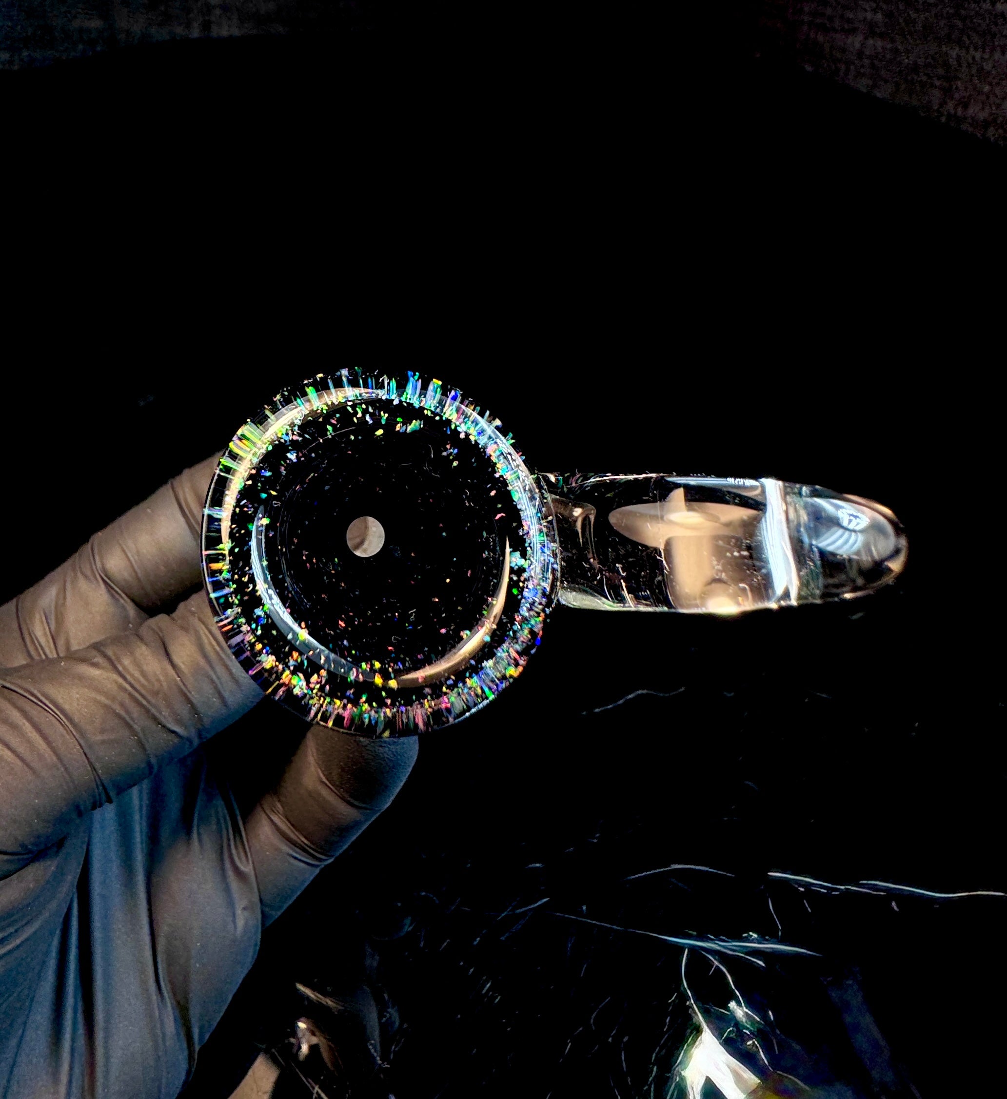 19mm Jet black crushed opal handle bowl