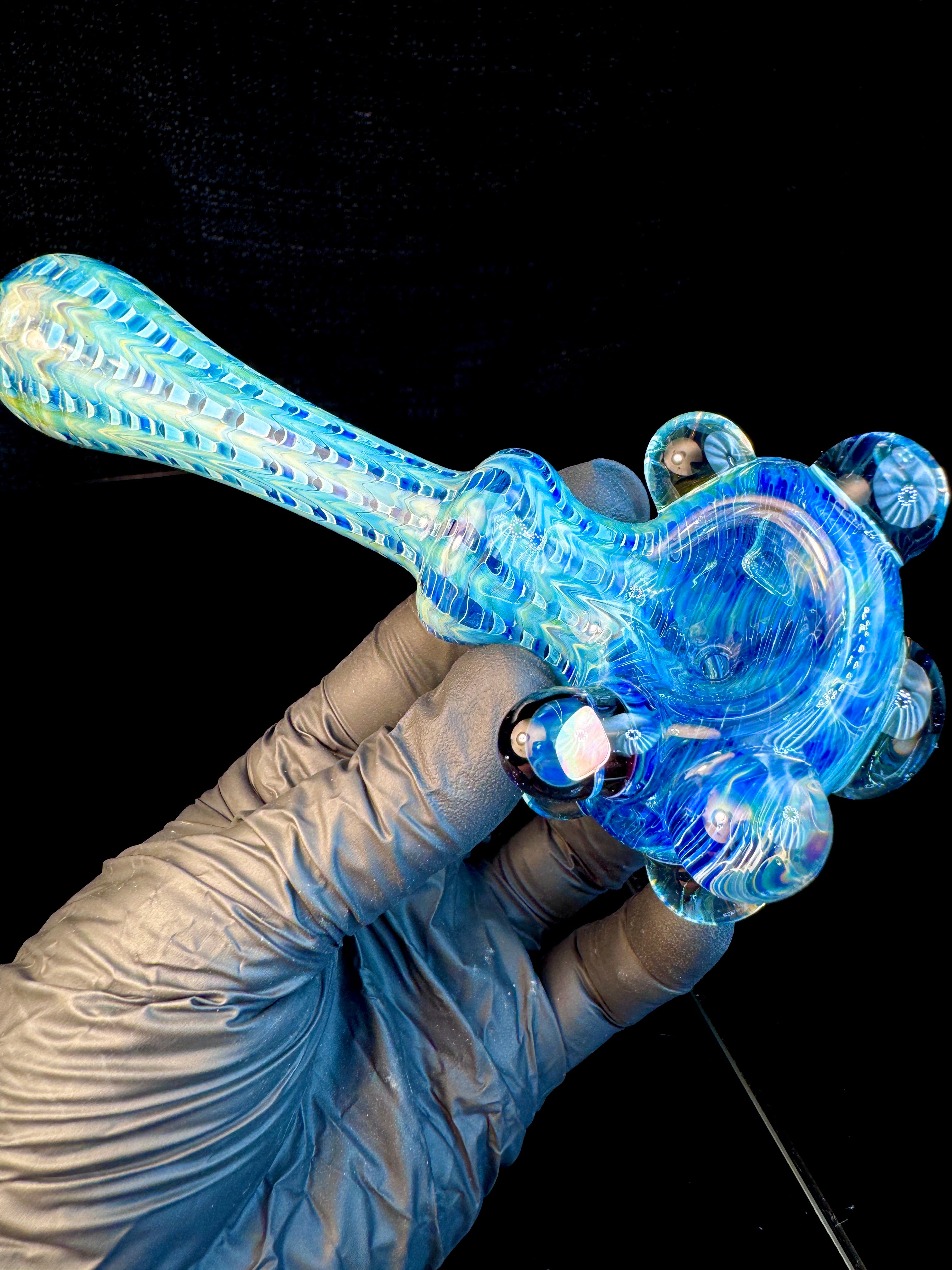 Vibrant blue dark web opal pipe