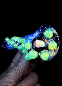 Starry night space pipe with slyme green dots, silver fume, and large white opal