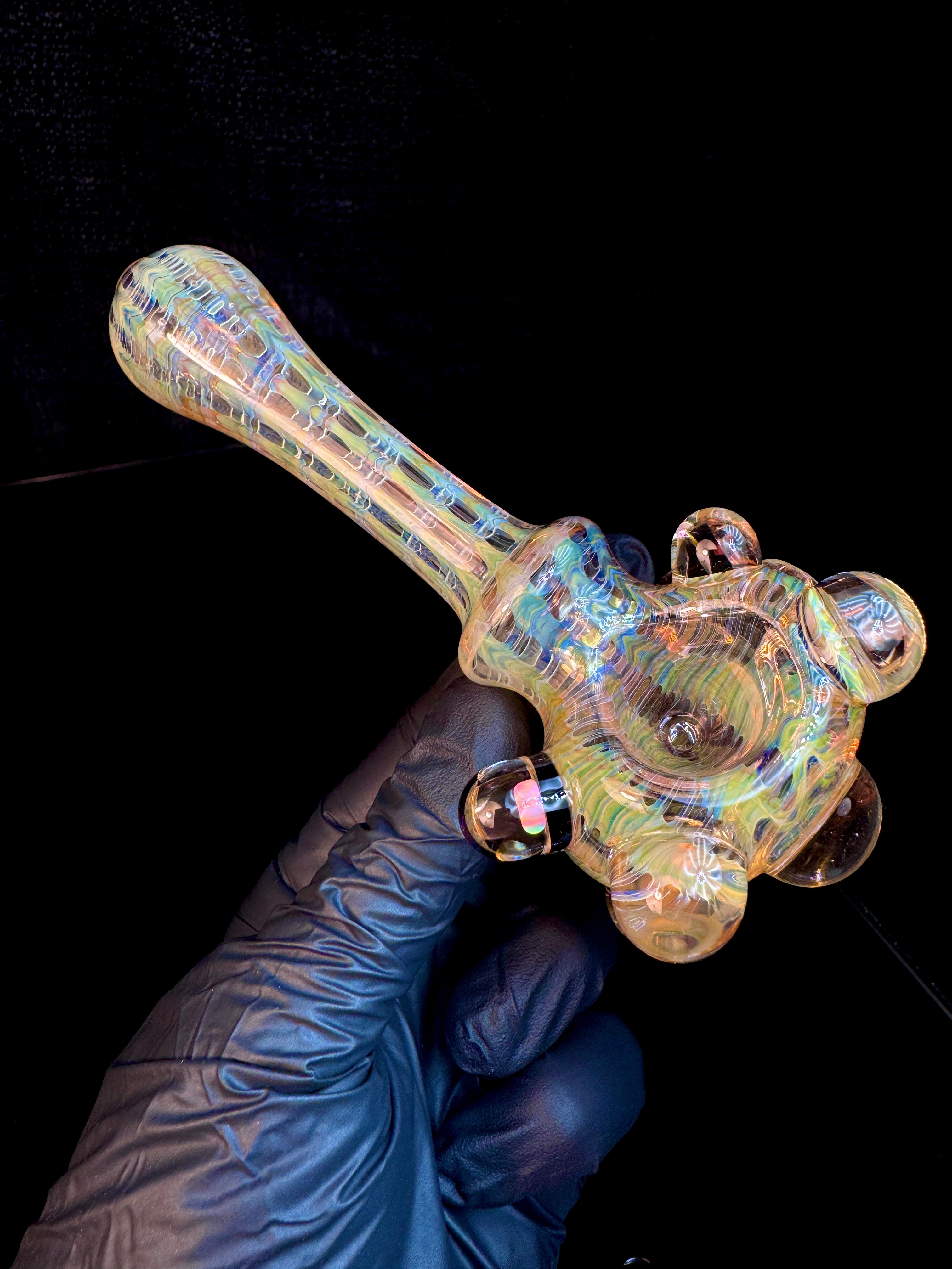 Golden Dark web opal pipe
