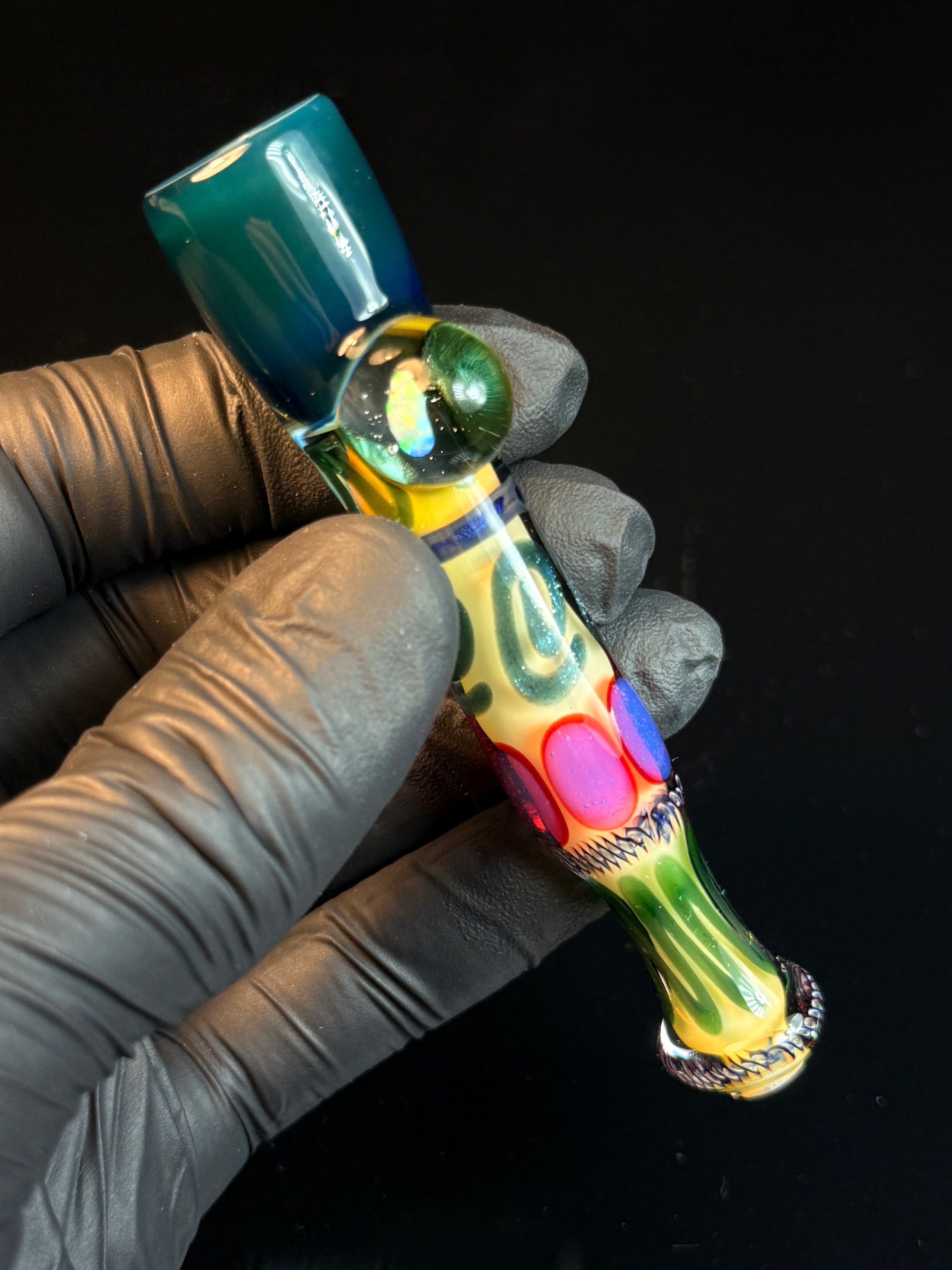 Gold fumed inside out opal bat with color tip