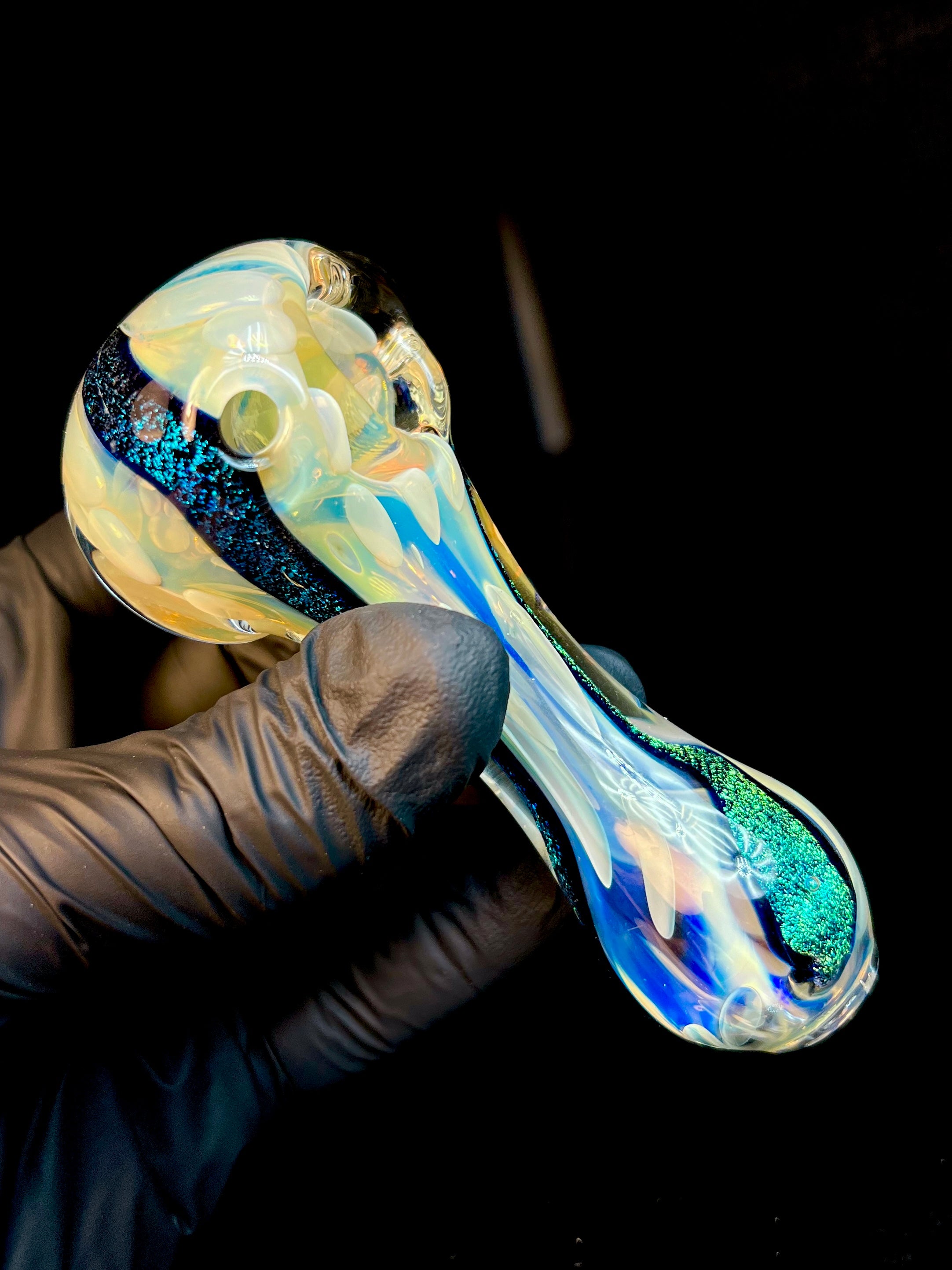 Dichroic teal striped silver fumed mini