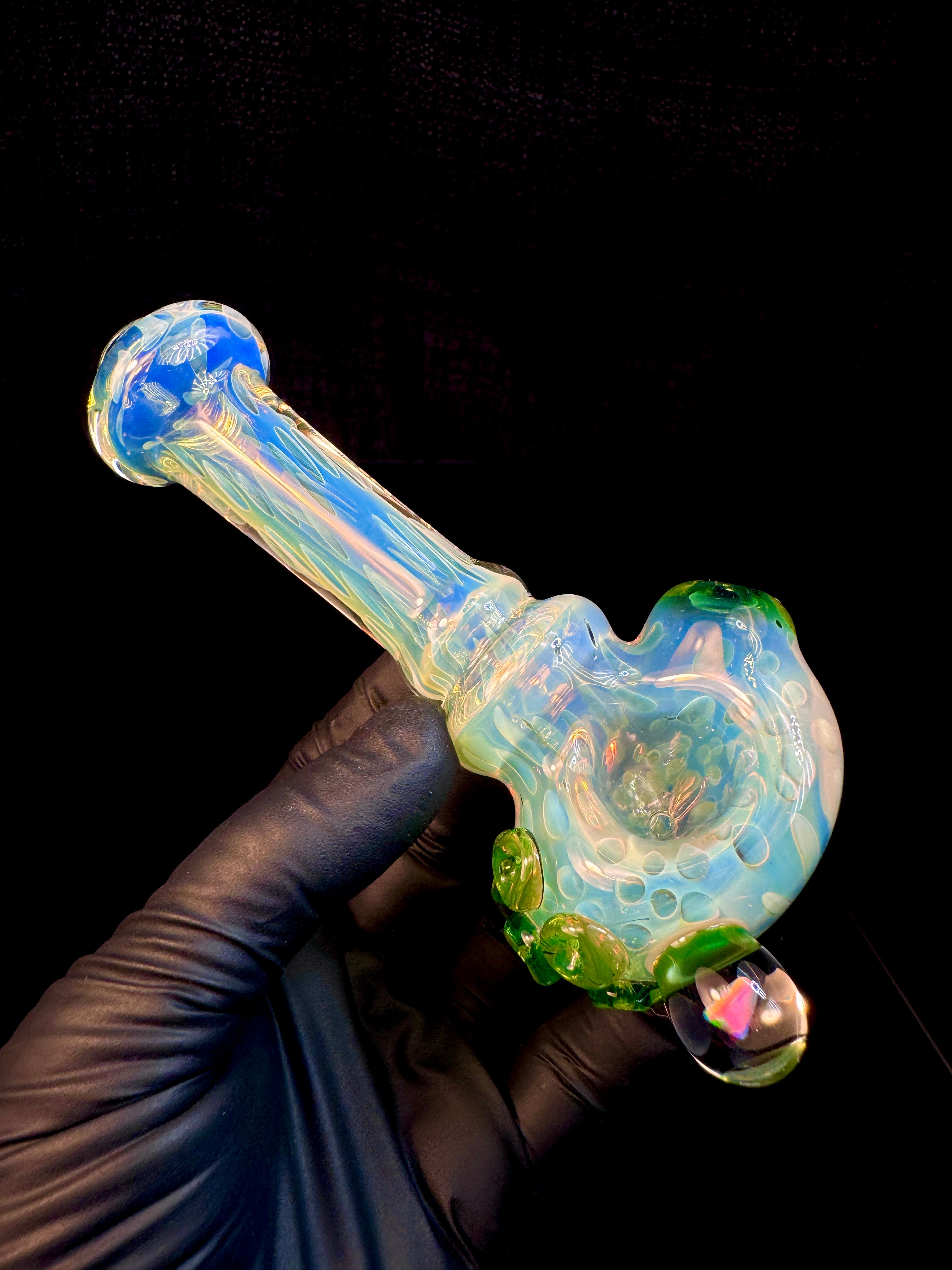 Silver Fume opal spoon x green stardust