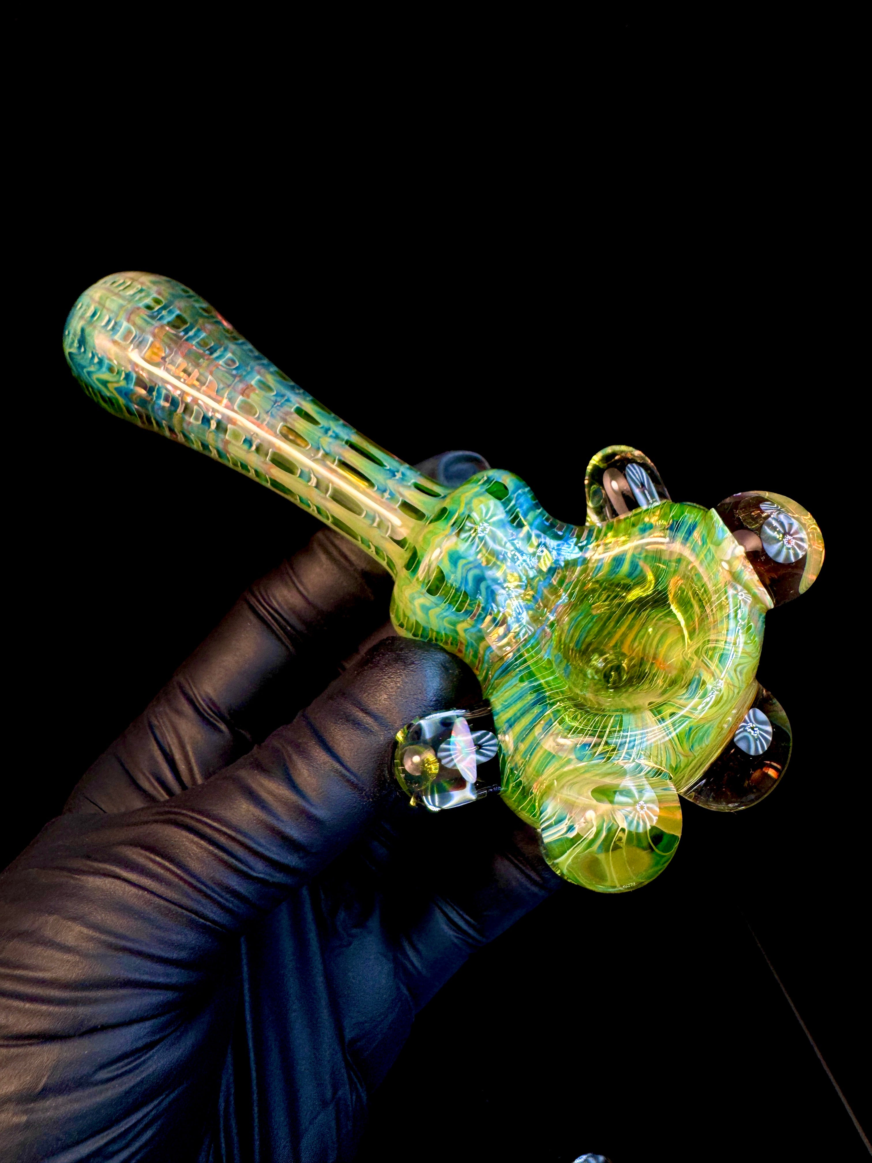 Electric green dark web opal spoon