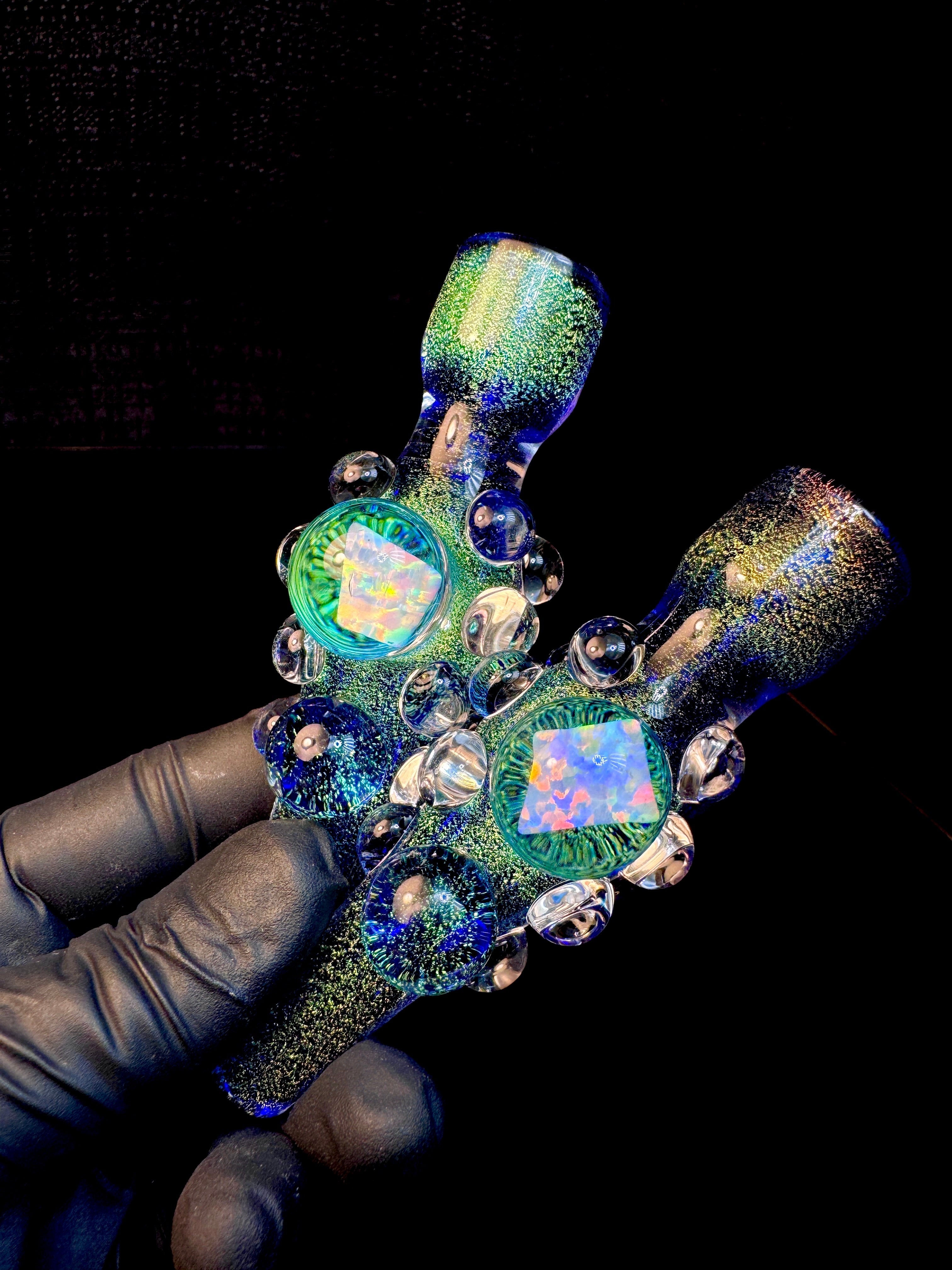 Blue teal dichroic opal chillum