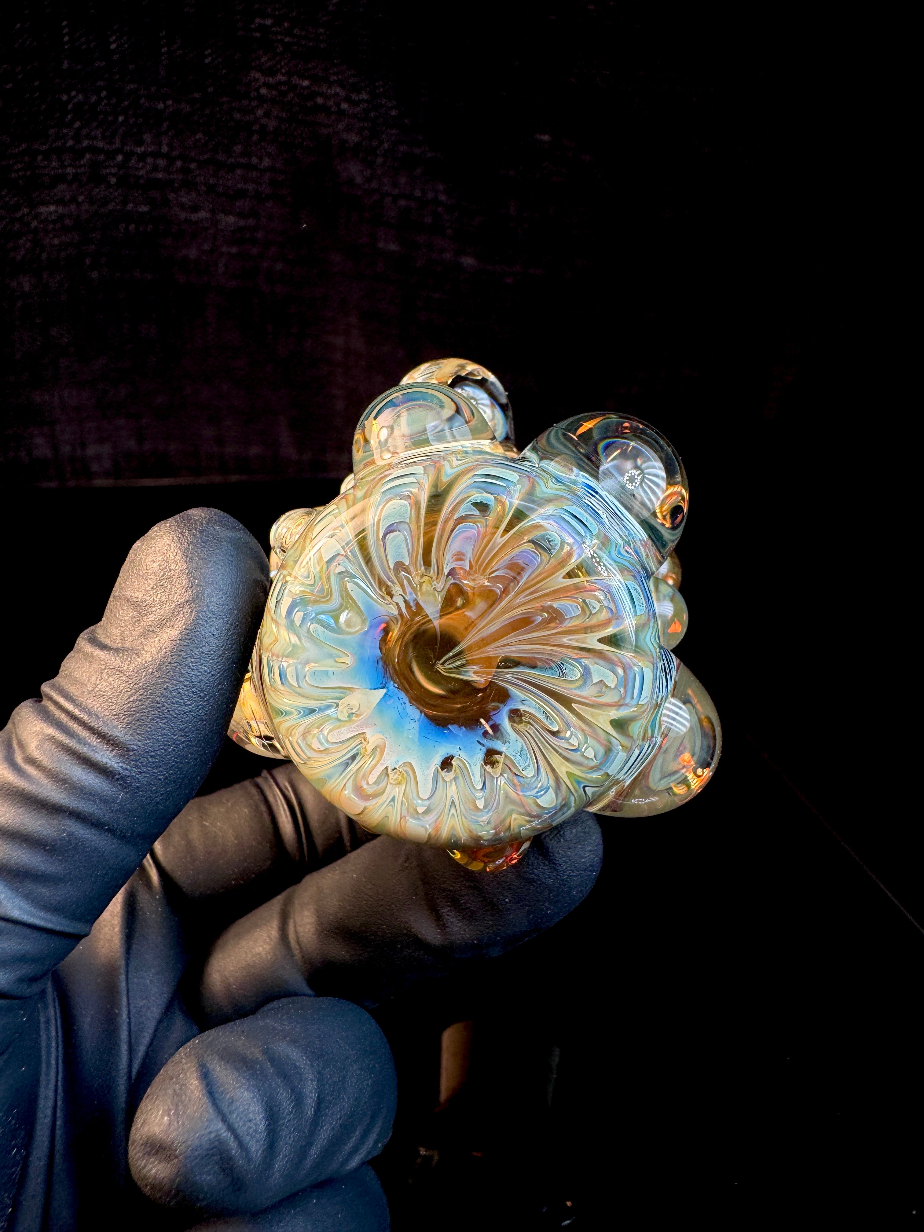 Golden dark web flat bottom mushroom nug Jar