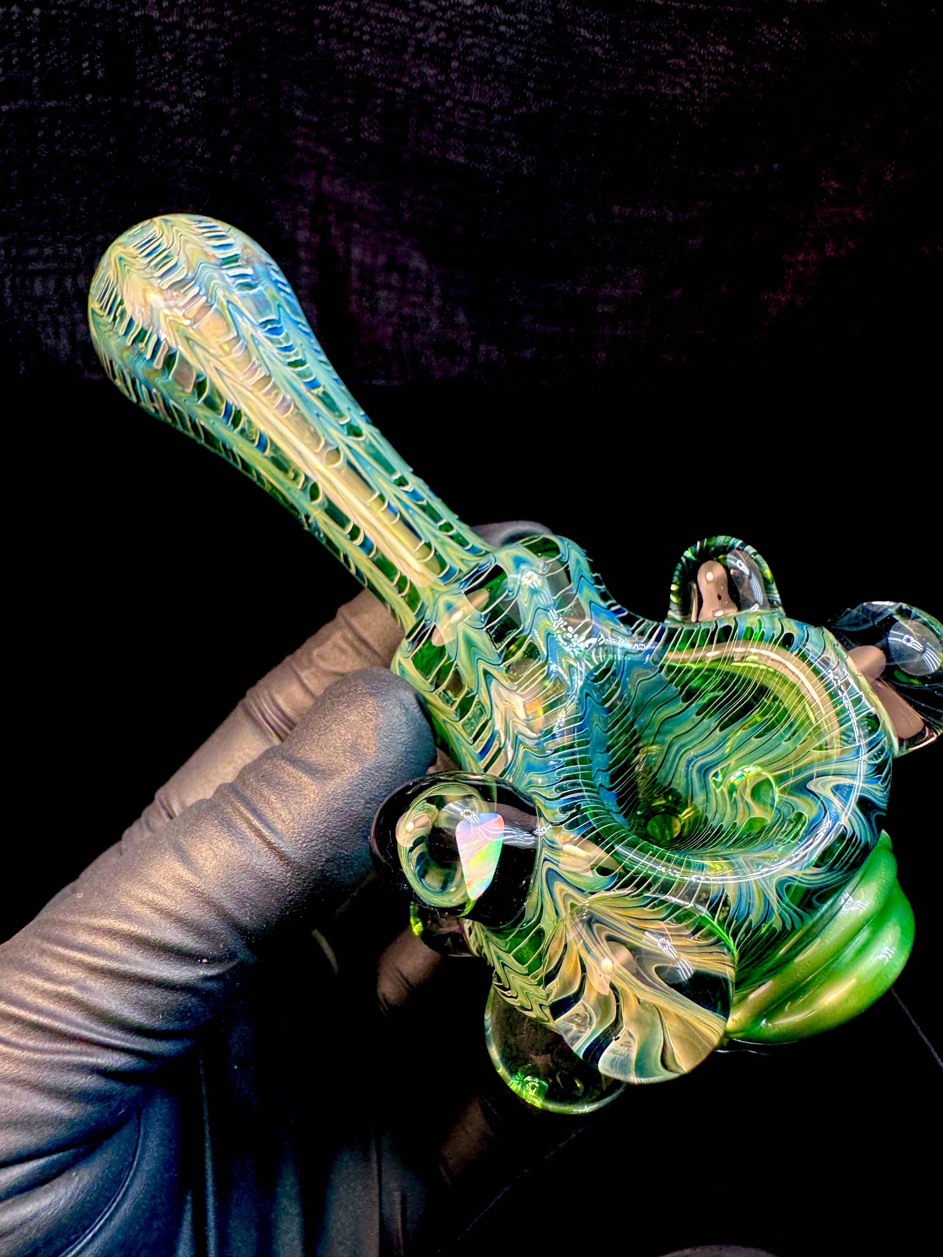 Electric green dark web opal eyeball spoon