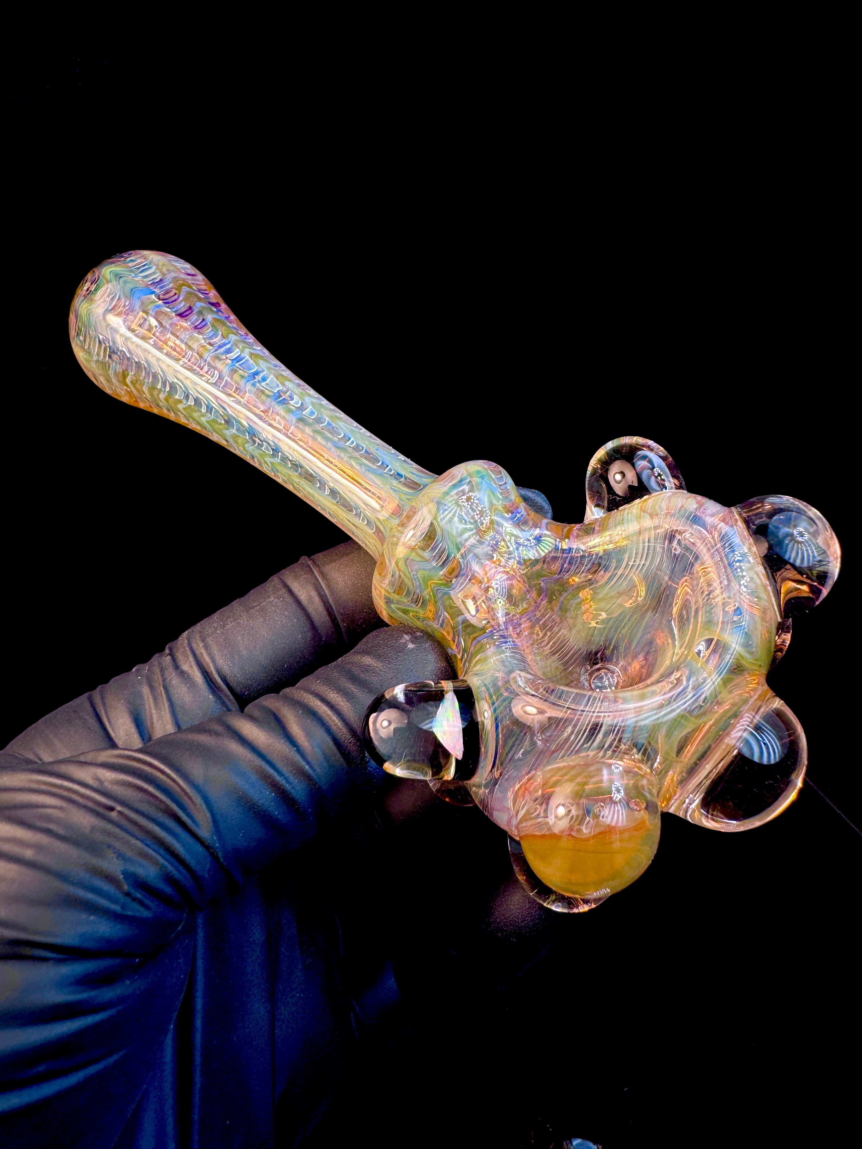 Golden dark web opal spoon