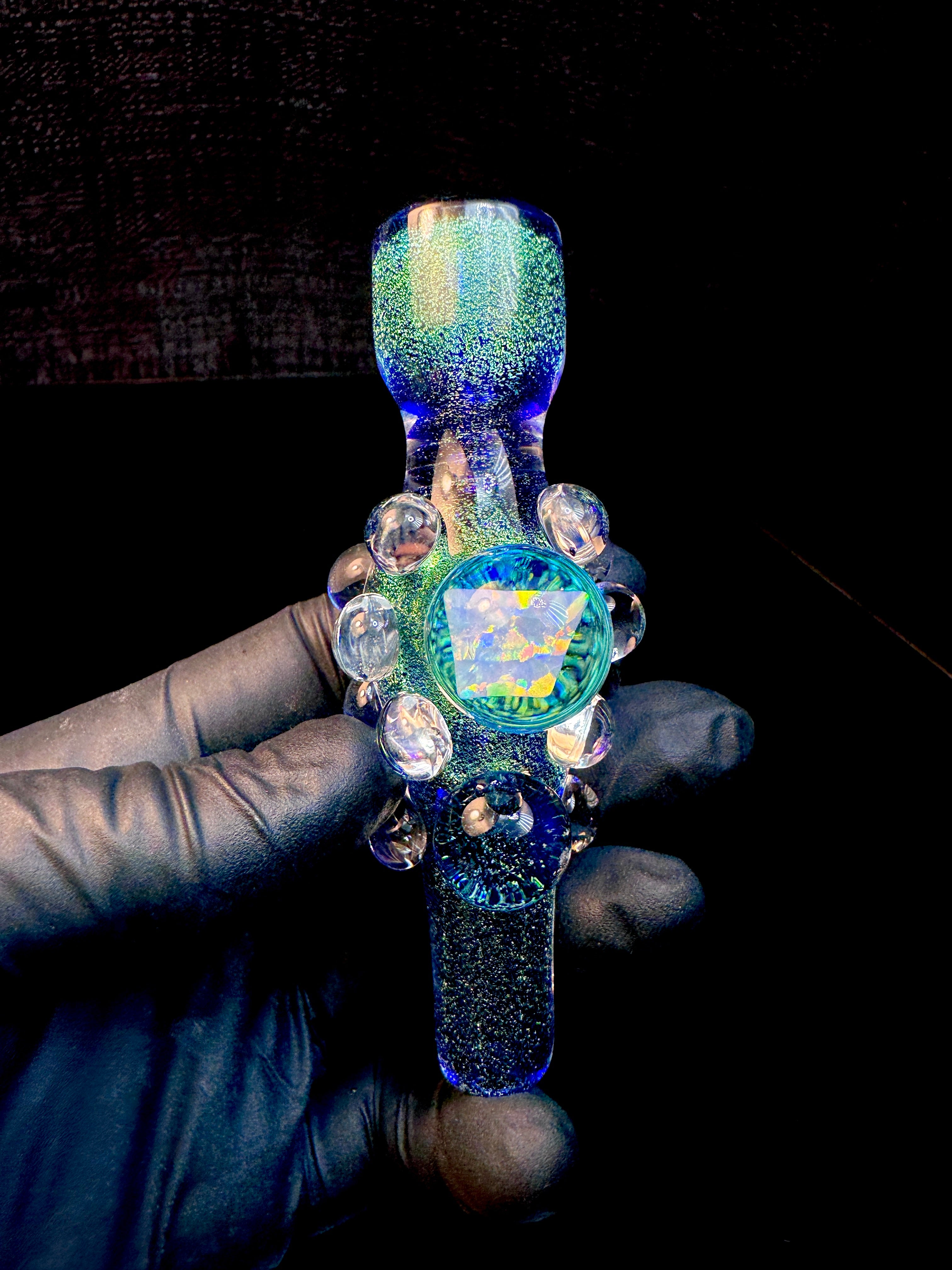 Blue teal dichroic opal chillum