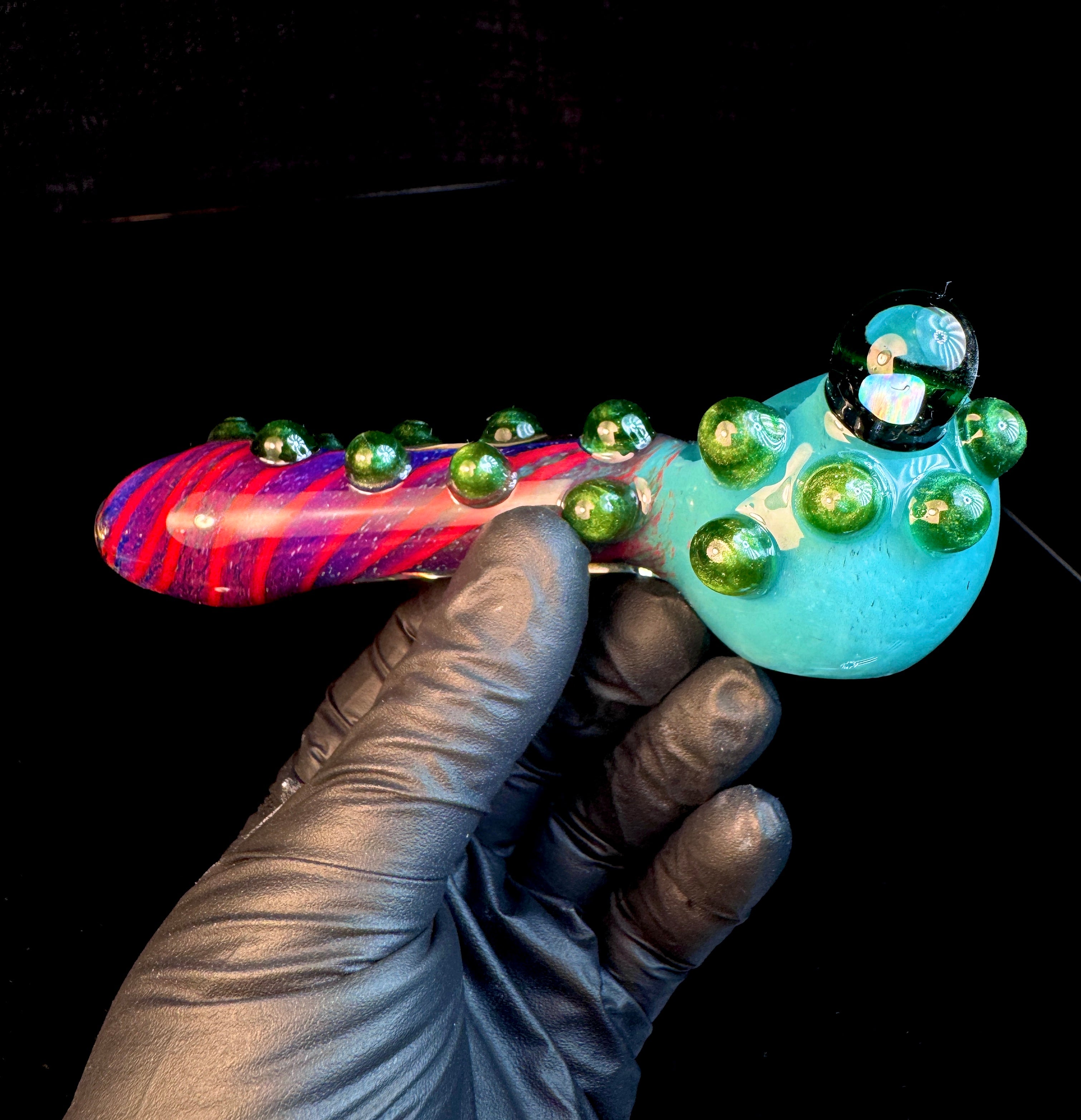 Opaque Aqua x Midnight magenta striped opal pipe