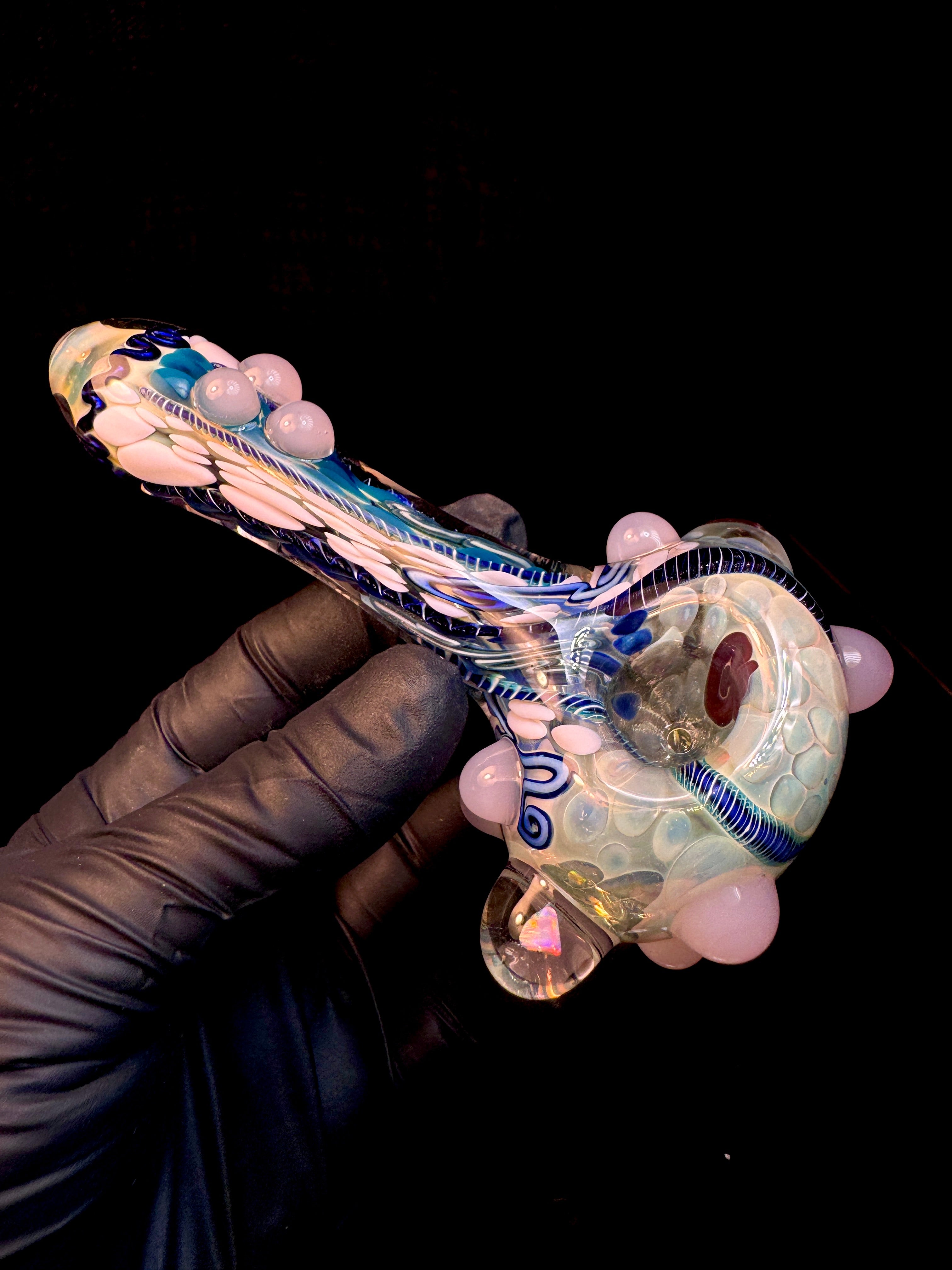 Silver fume x milky pink Premo Fume Cane Spoon
