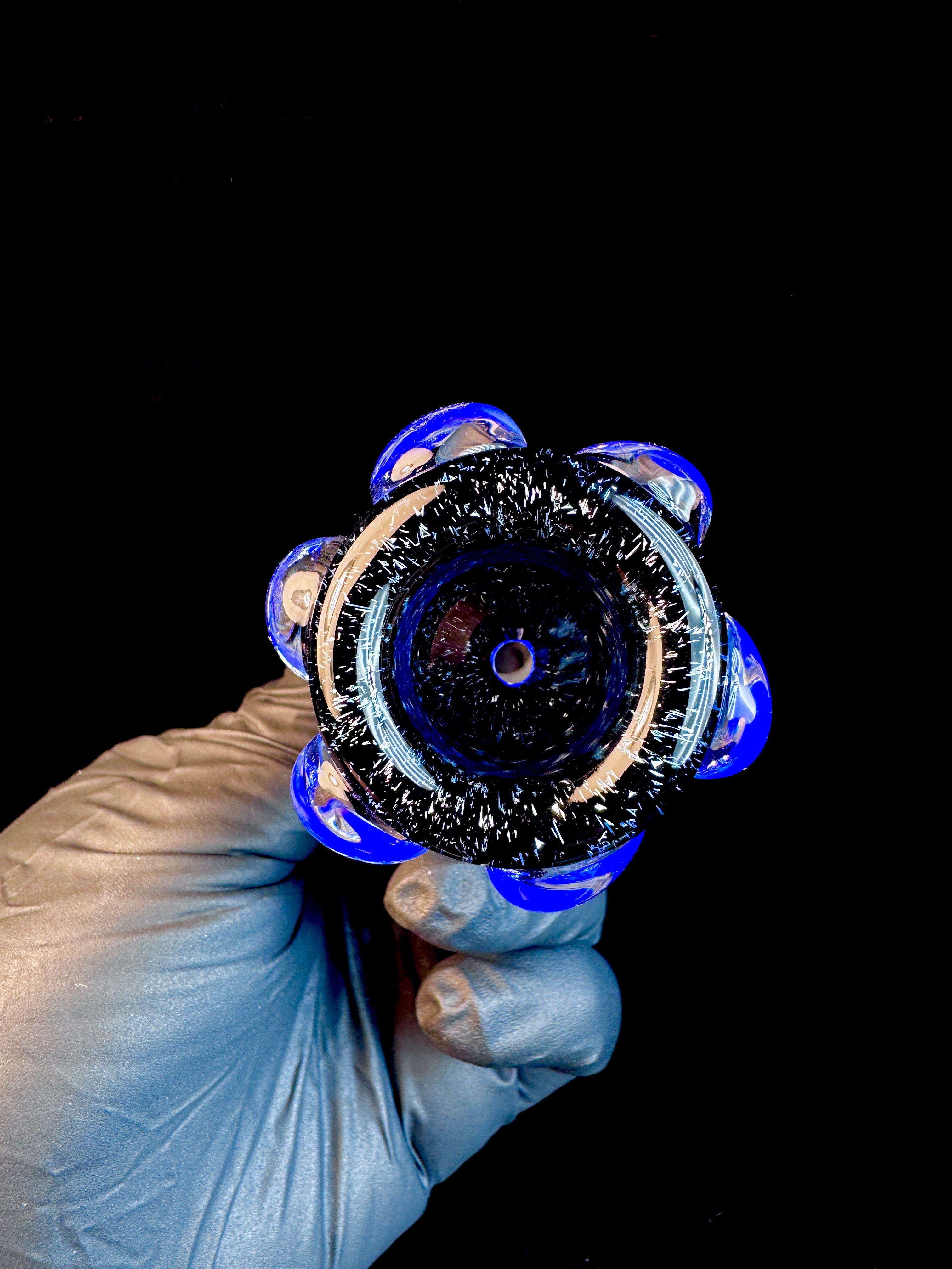 14mm Blue cheese x silver dichro dot bowl