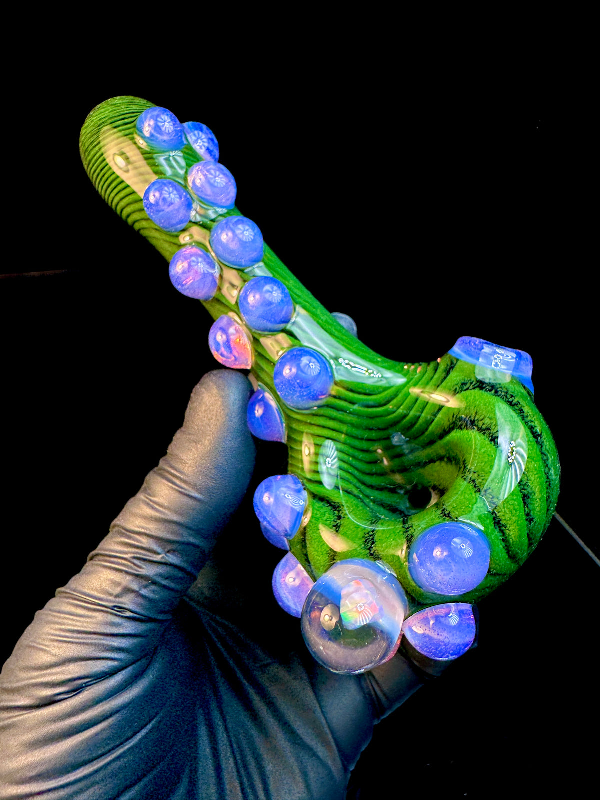 Jet black x Jade x pink slyme striped opal pipe