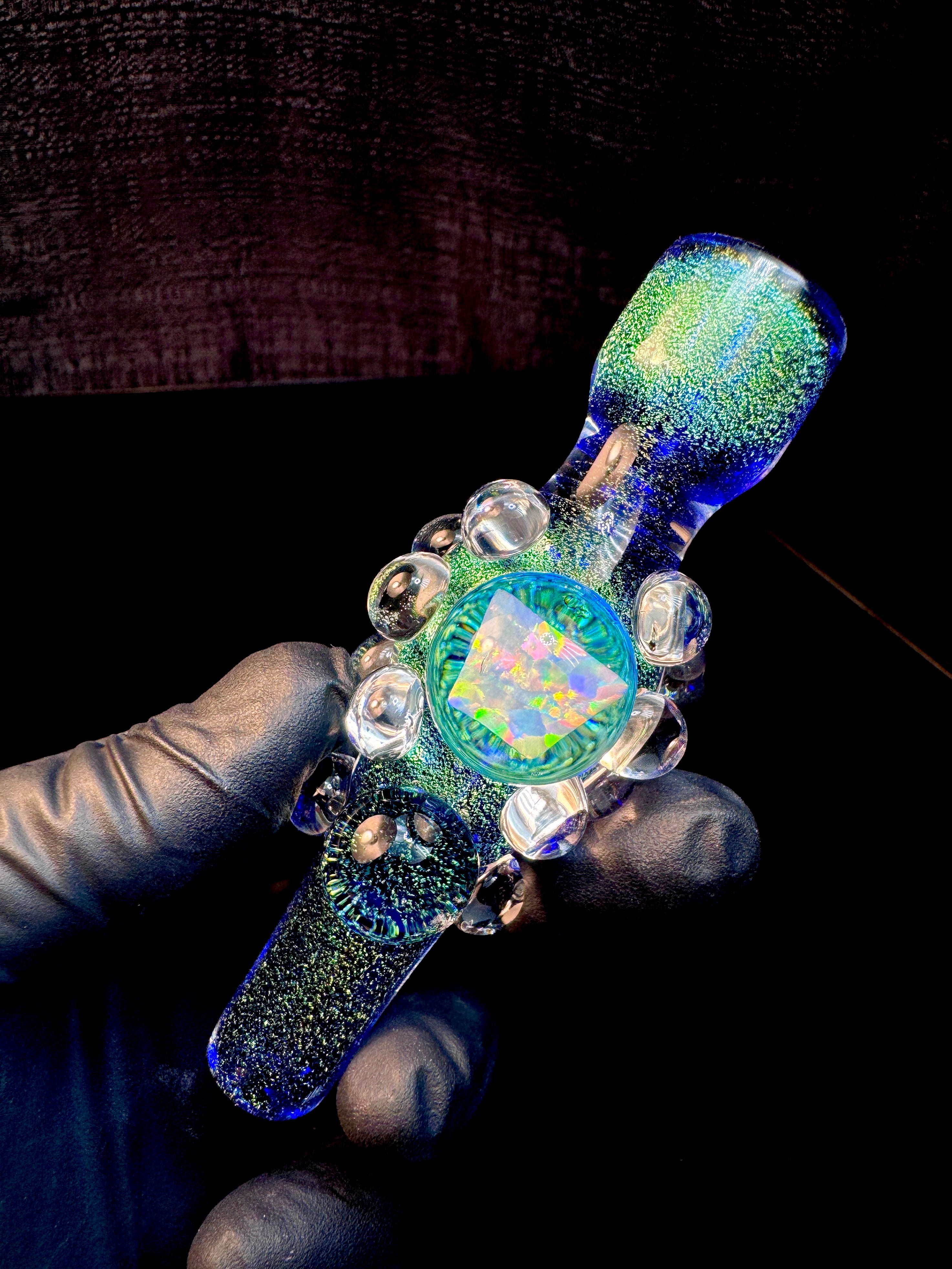 Blue teal dichroic opal chillum